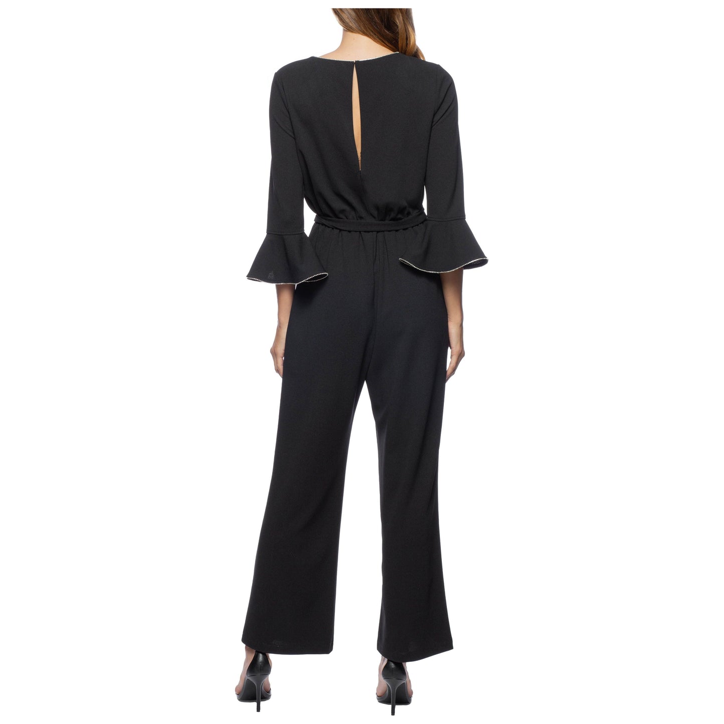 Marina Embellished Boat Neck Crepe Jumpsuit
