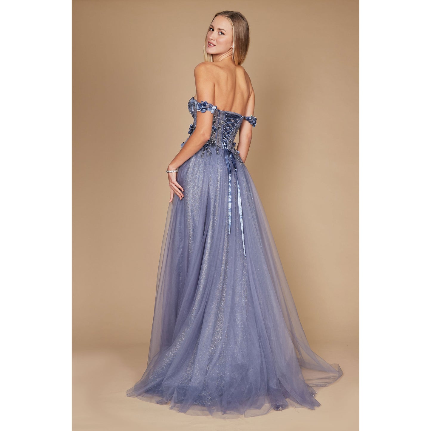 Long Strapless Floral Off Shoulder Formal Prom Dress