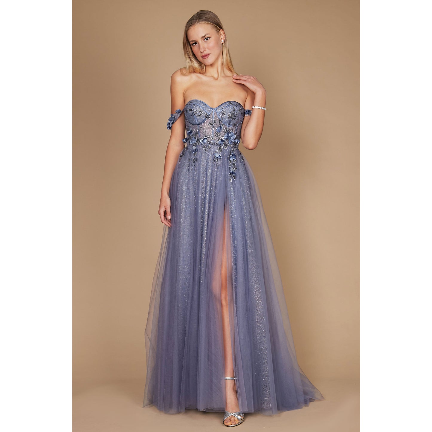 Long Strapless Floral Off Shoulder Formal Prom Dress