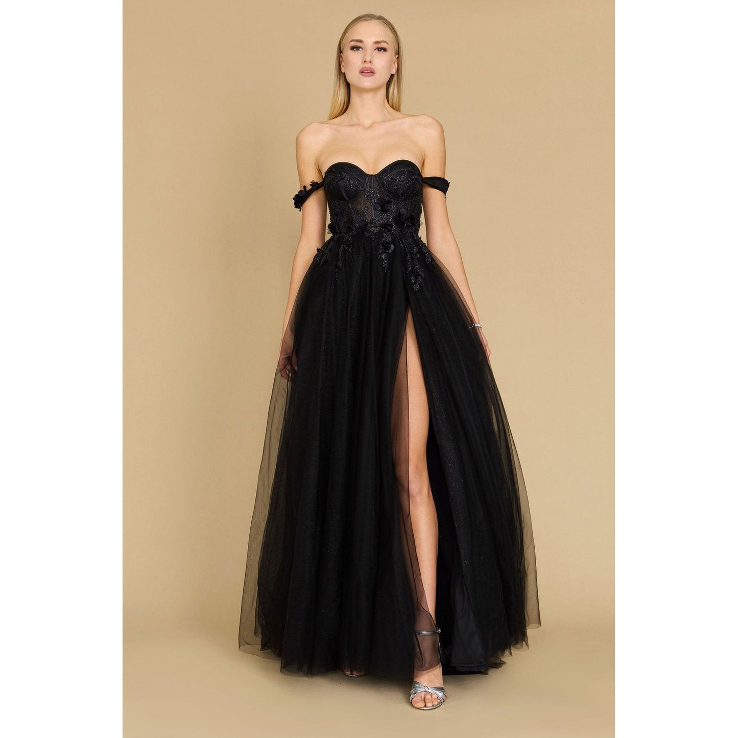 Long Strapless Floral Off Shoulder Formal Prom Dress