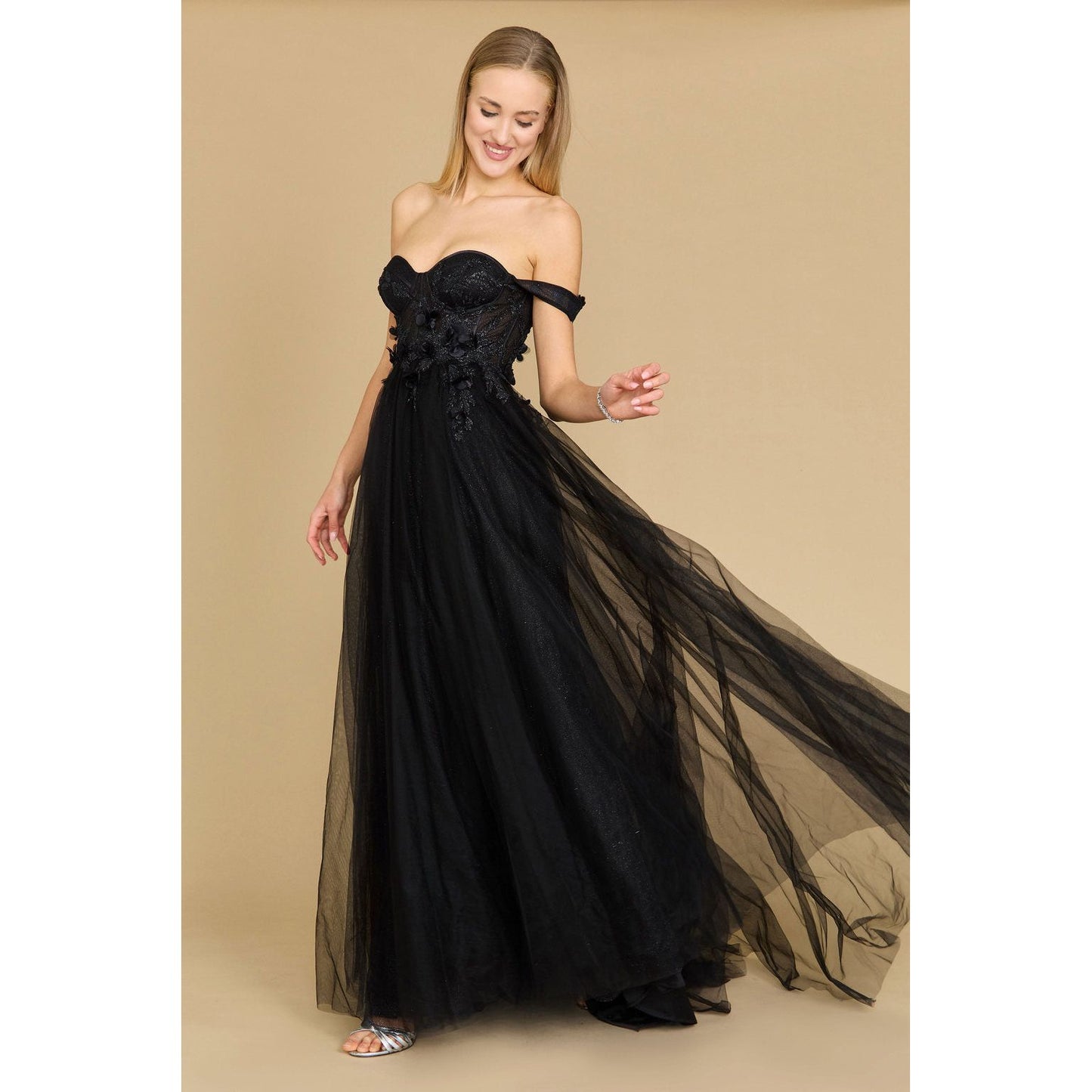 Long Strapless Floral Off Shoulder Formal Prom Dress