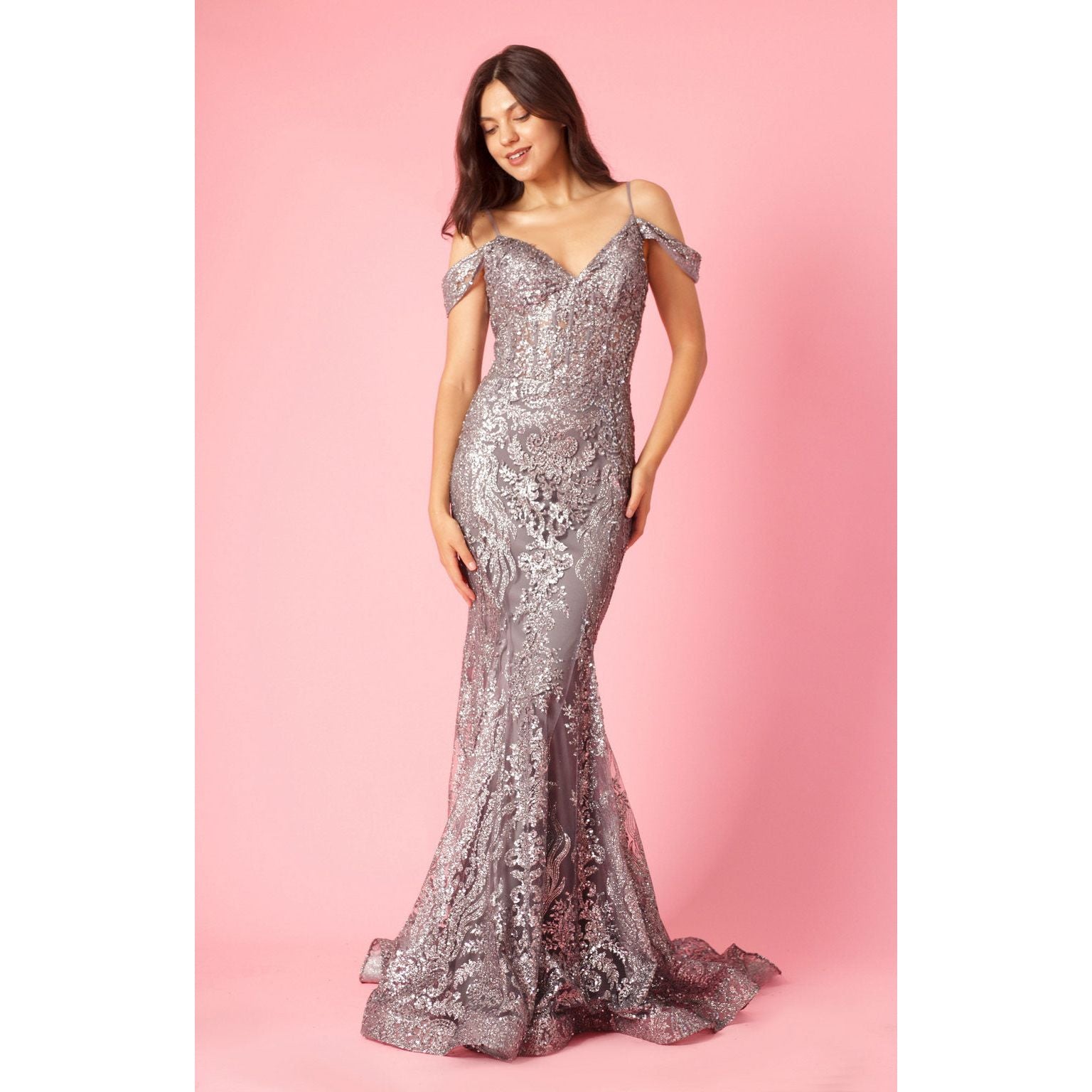 Elegant Off Shoulder Sequin Corset Formal Dress for Special Occasions