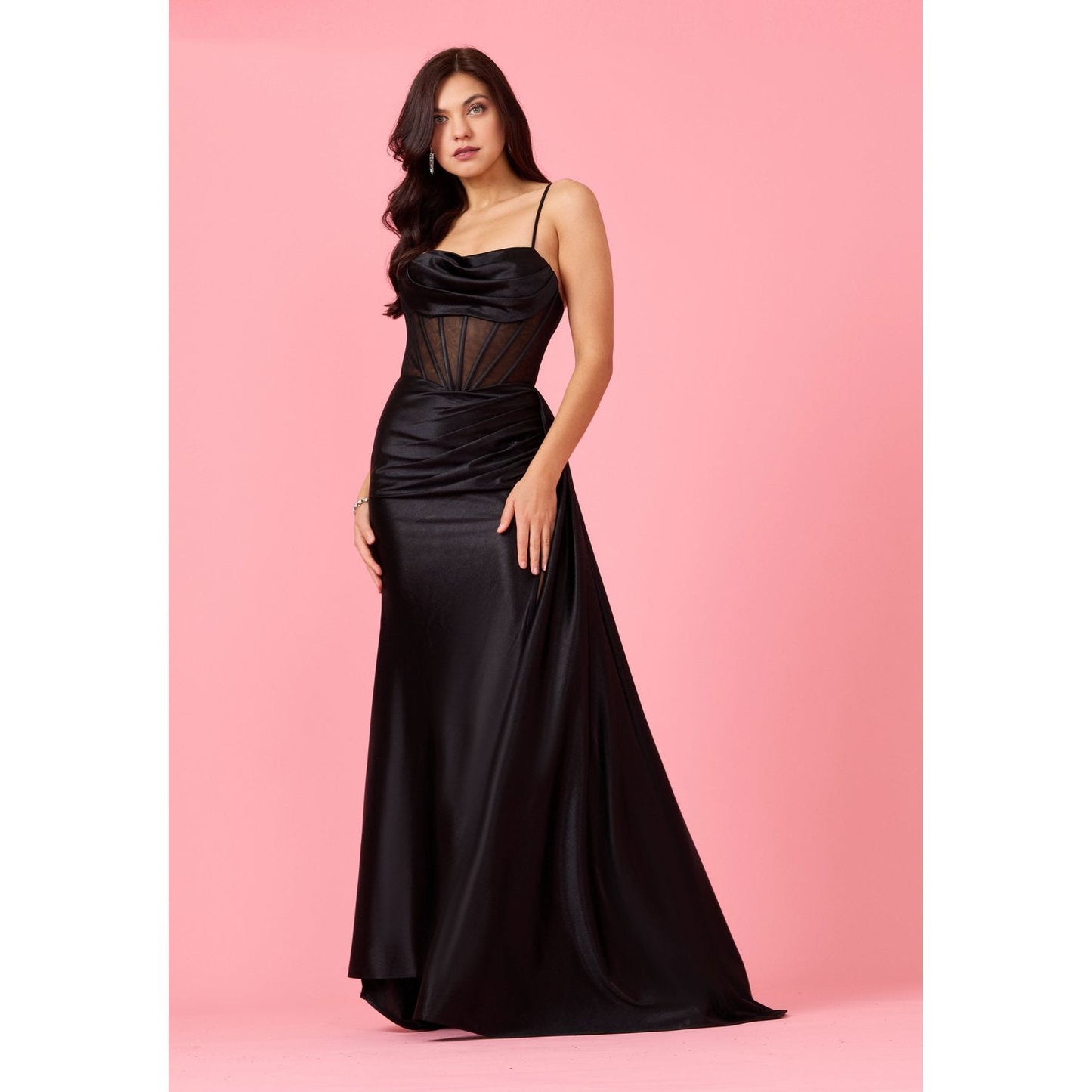 Emerald Green Long Cowl Corset Prom Dress