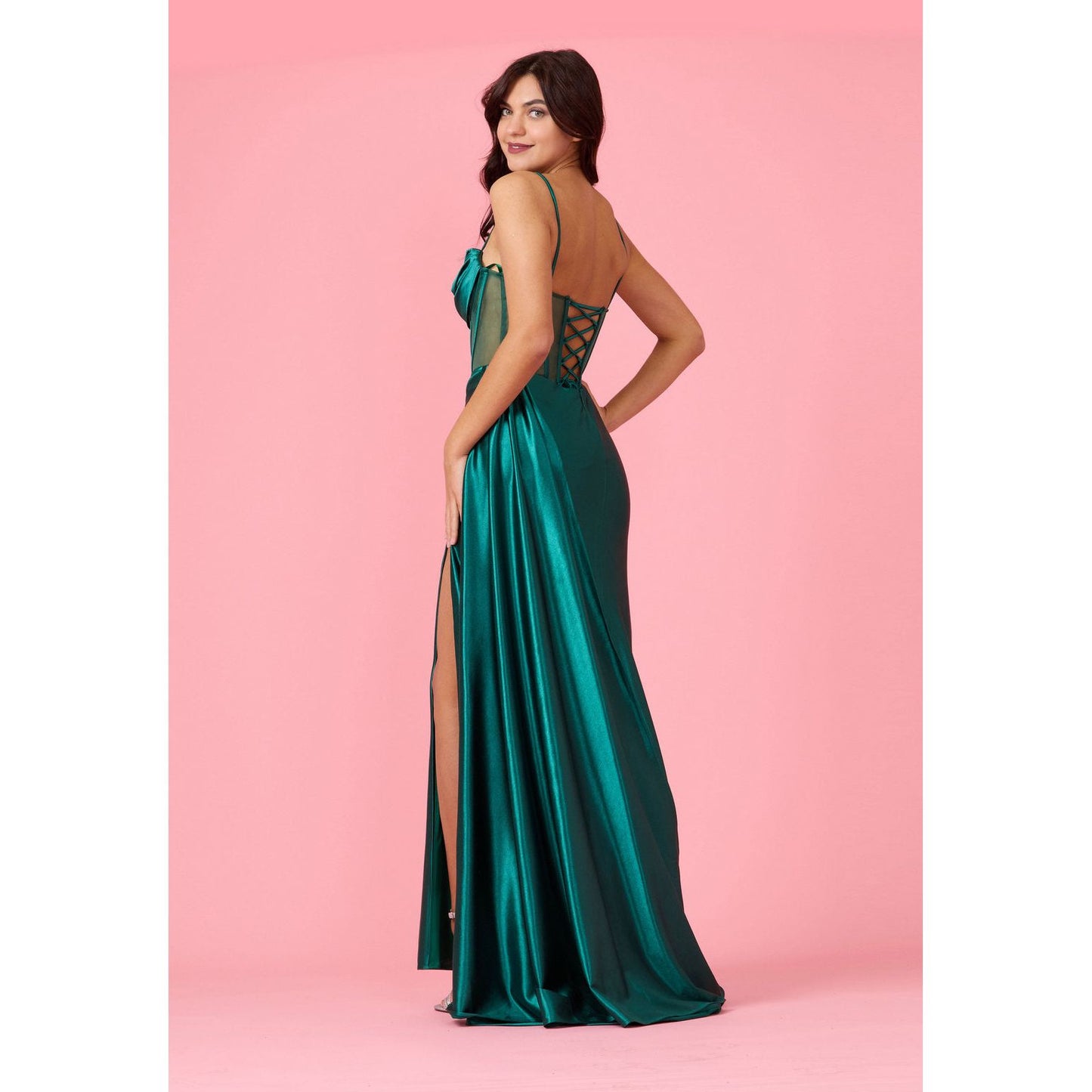 Emerald Green Long Cowl Corset Prom Dress