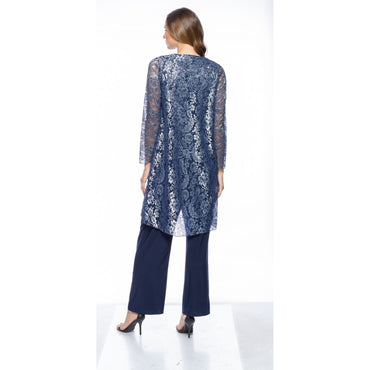 Navy Silver Lace Jacket 3 Piece Pant Set