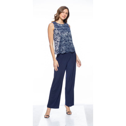 Navy Silver Lace Jacket 3 Piece Pant Set