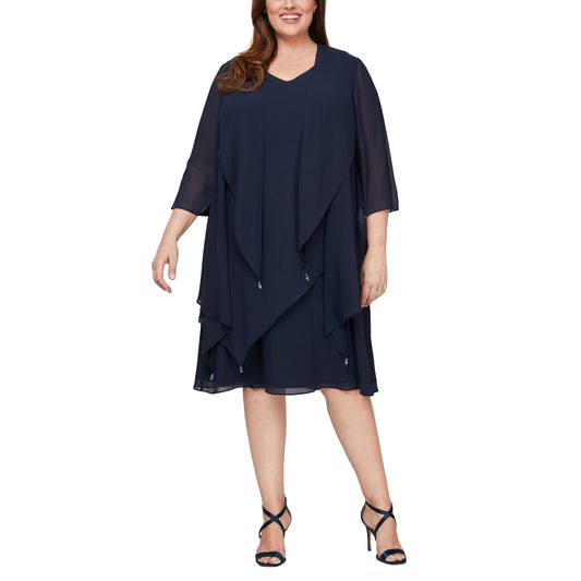 Navy Cocktail Plus Size Jacket Dress