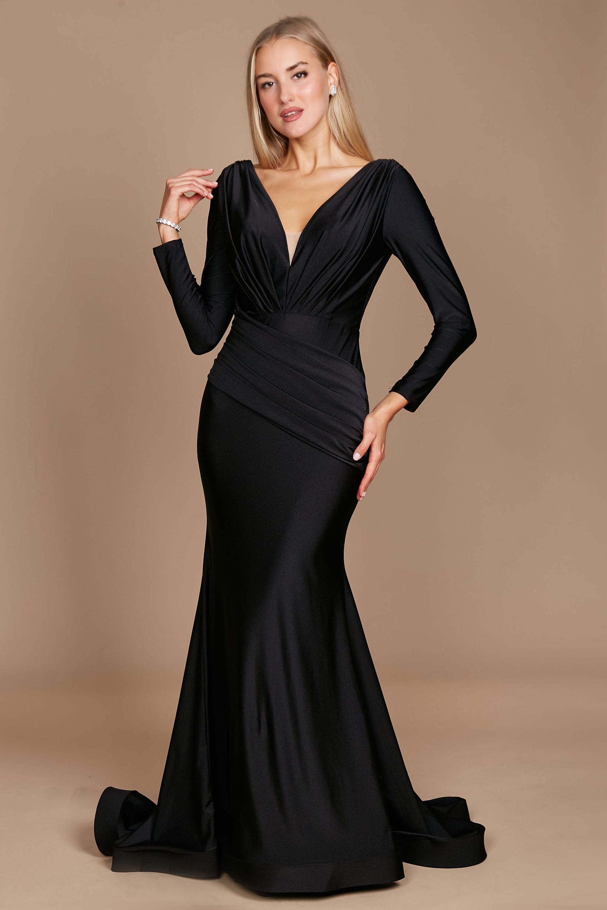 Long Sleeve Formal Fitted Evening Dress