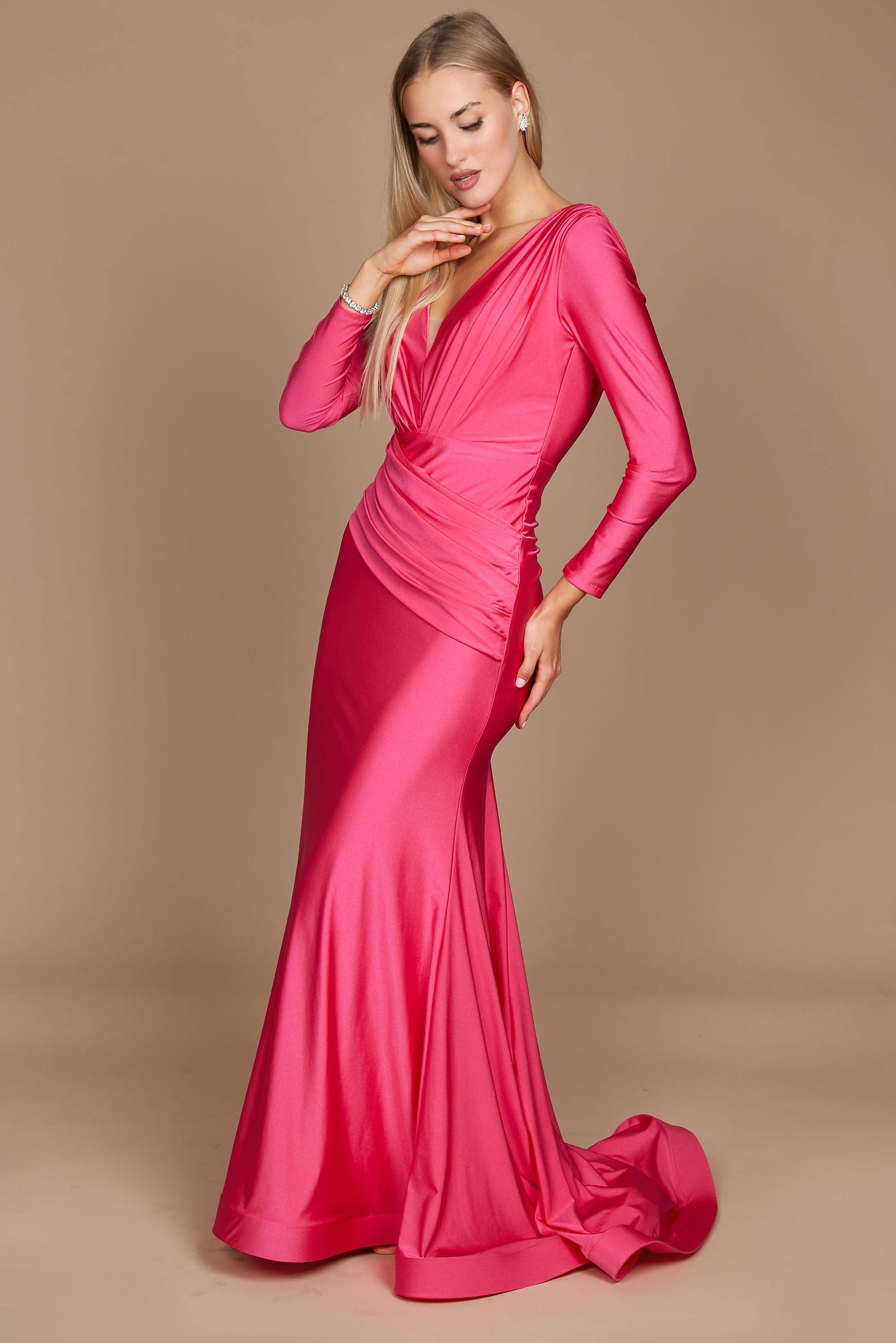 Long Sleeve Formal Fitted Evening Dress