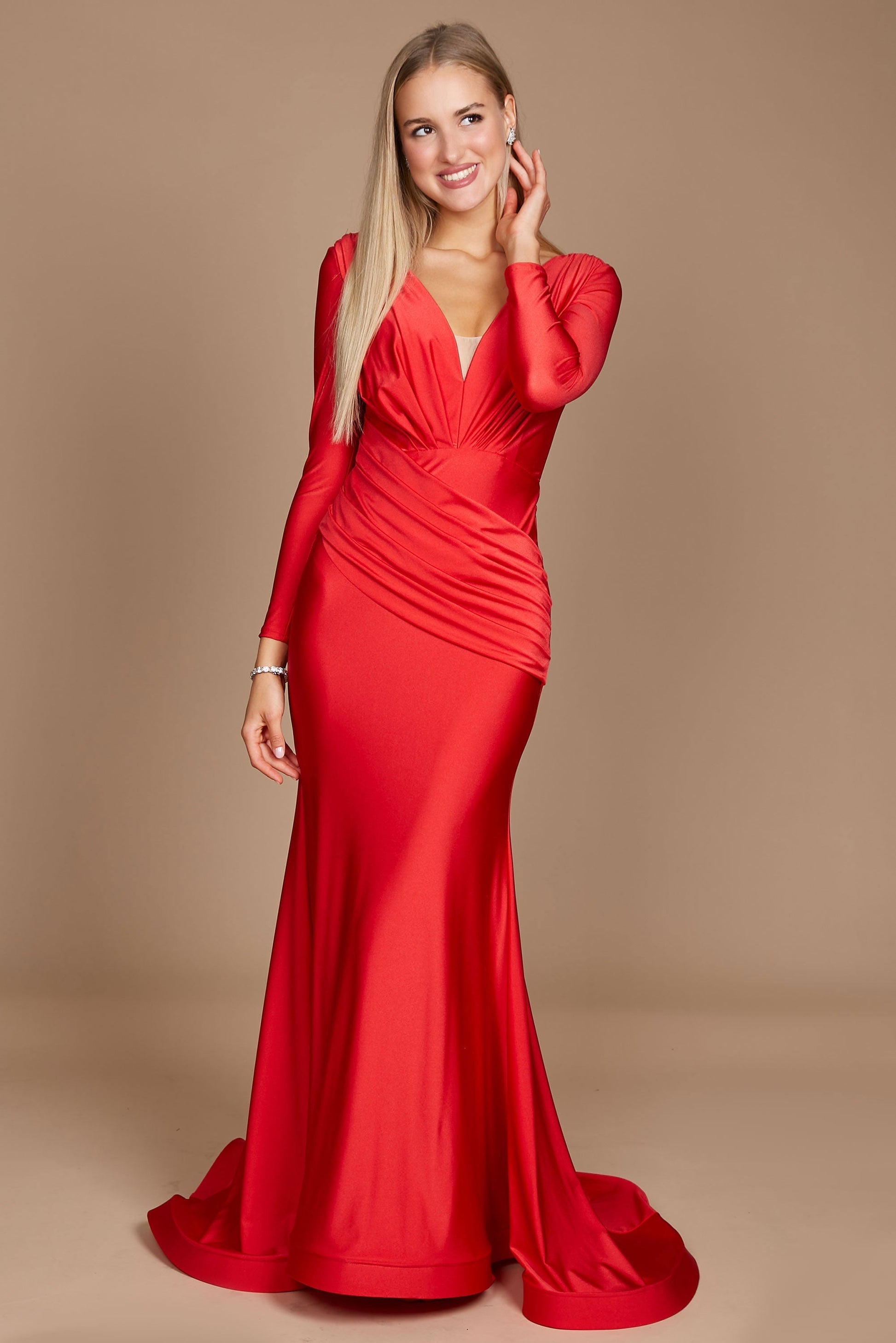 Long Sleeve Formal Fitted Evening Dress