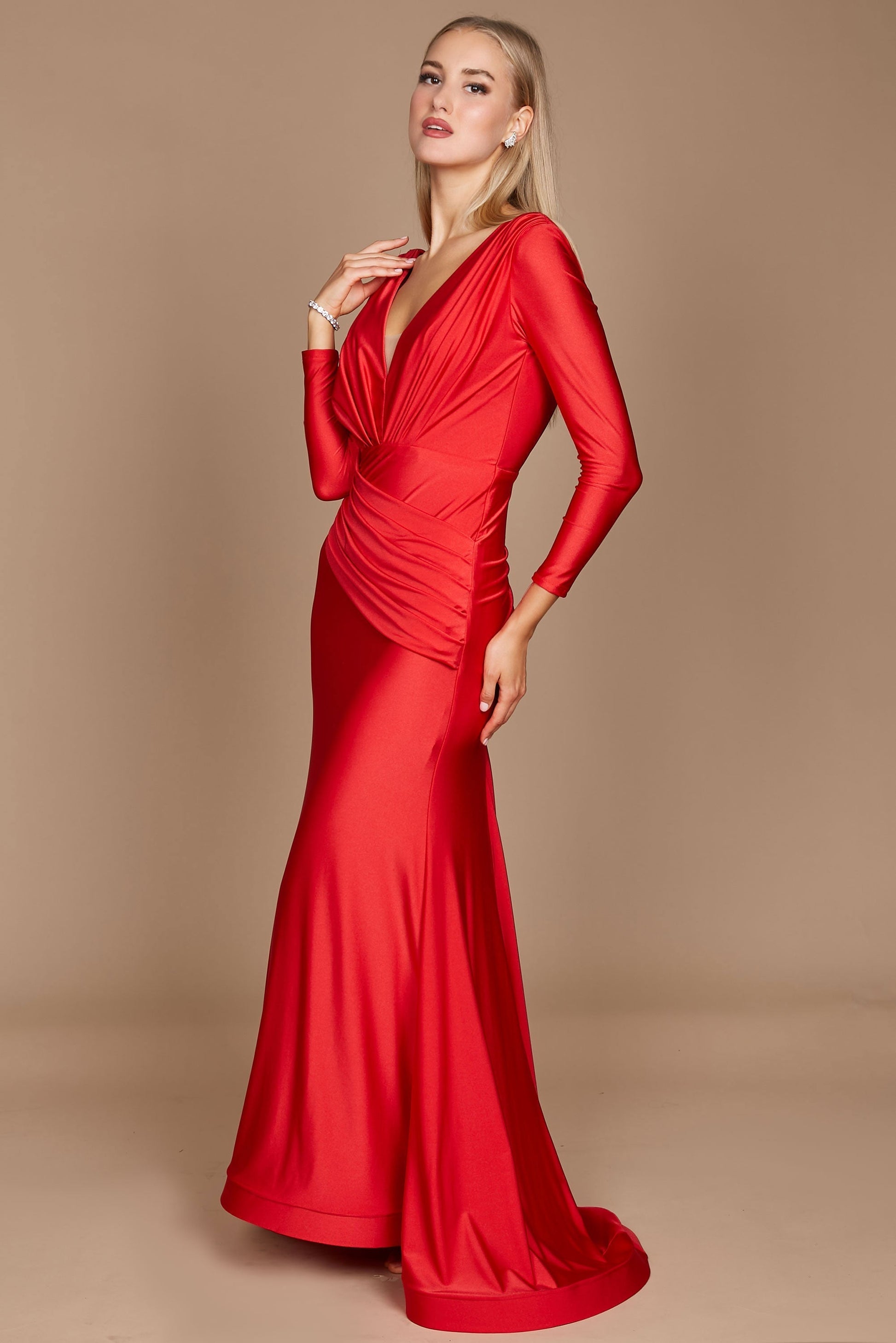 Long Sleeve Formal Fitted Evening Dress