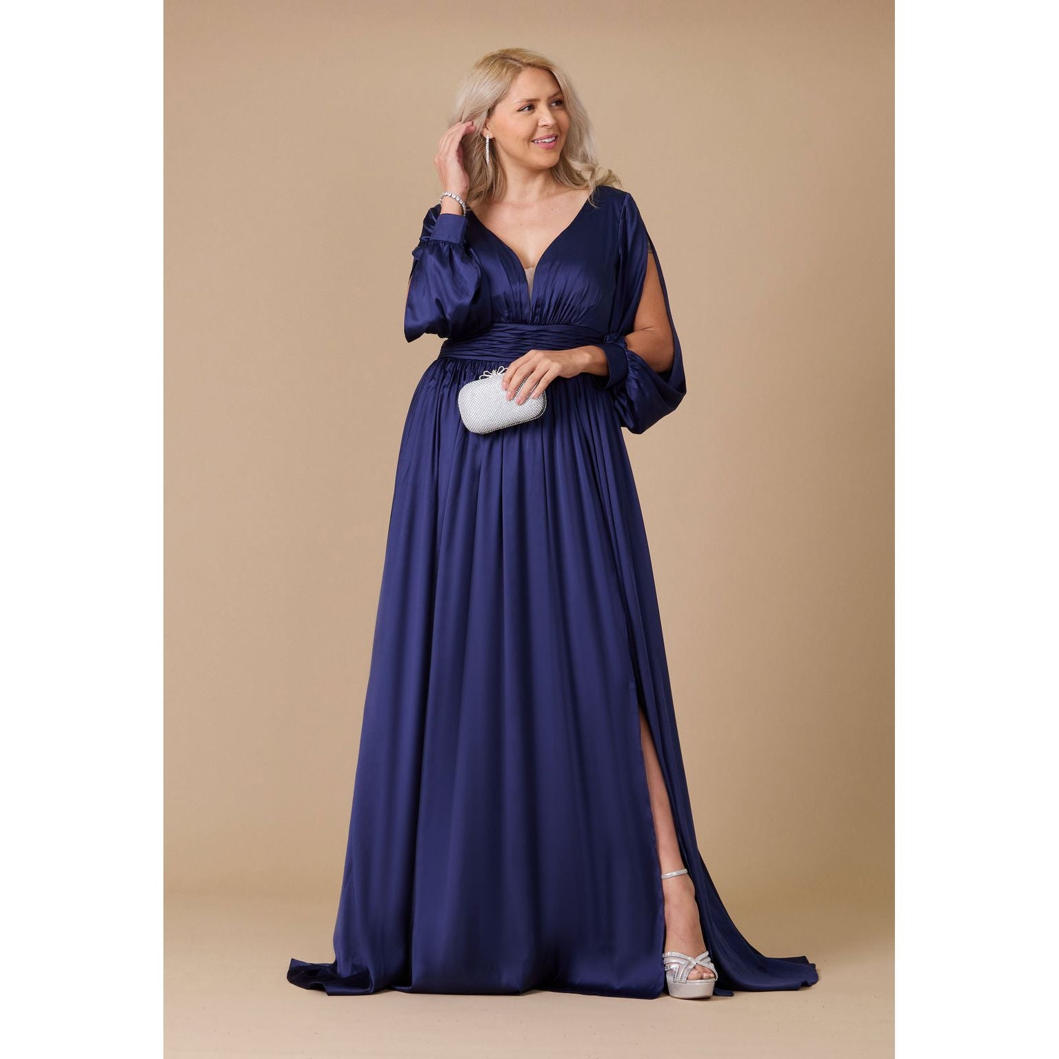 Elegant Long Open Sleeve Satin Formal Dress