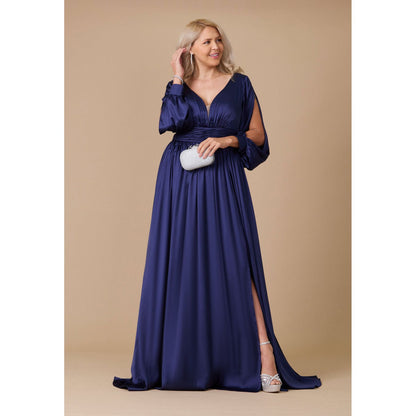 Elegant Long Open Sleeve Satin Formal Dress