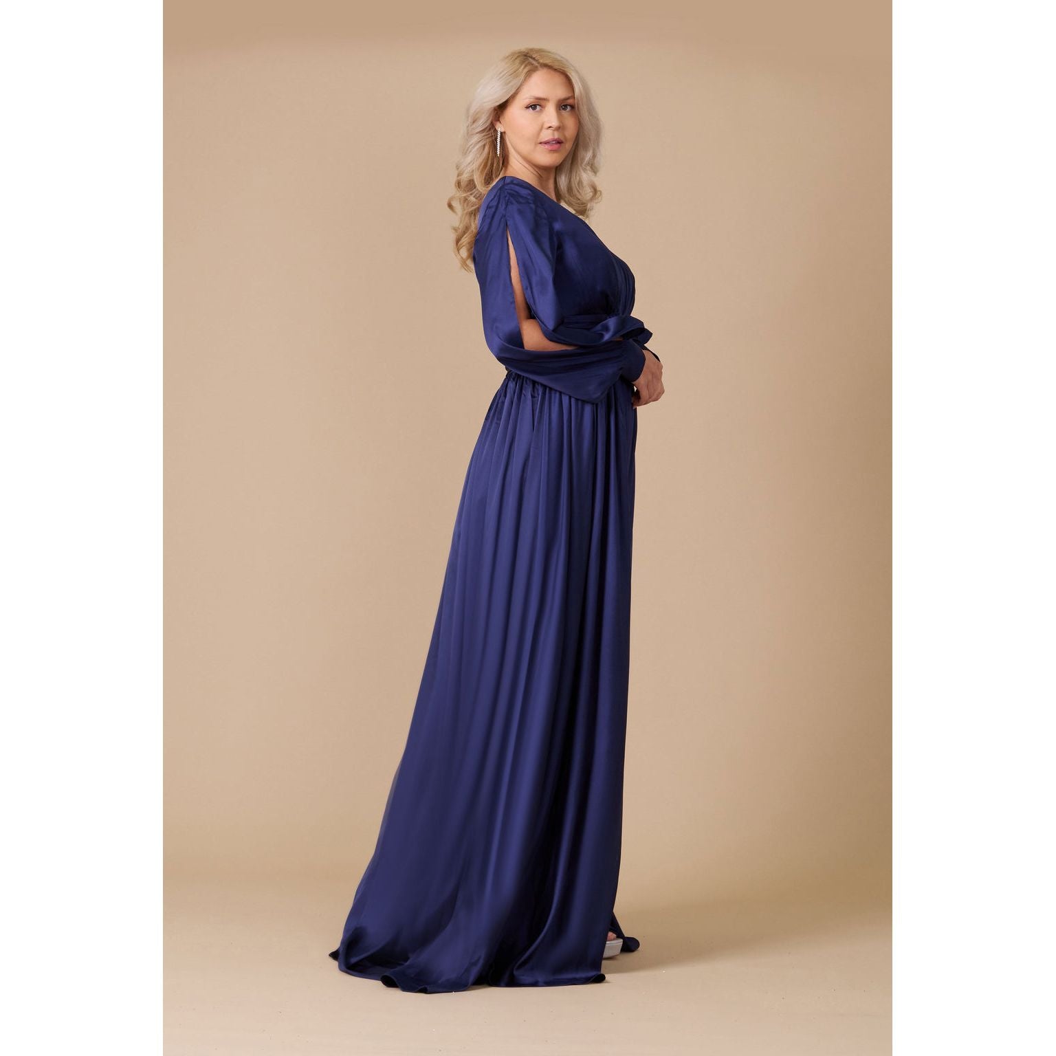 Elegant Long Open Sleeve Satin Formal Dress