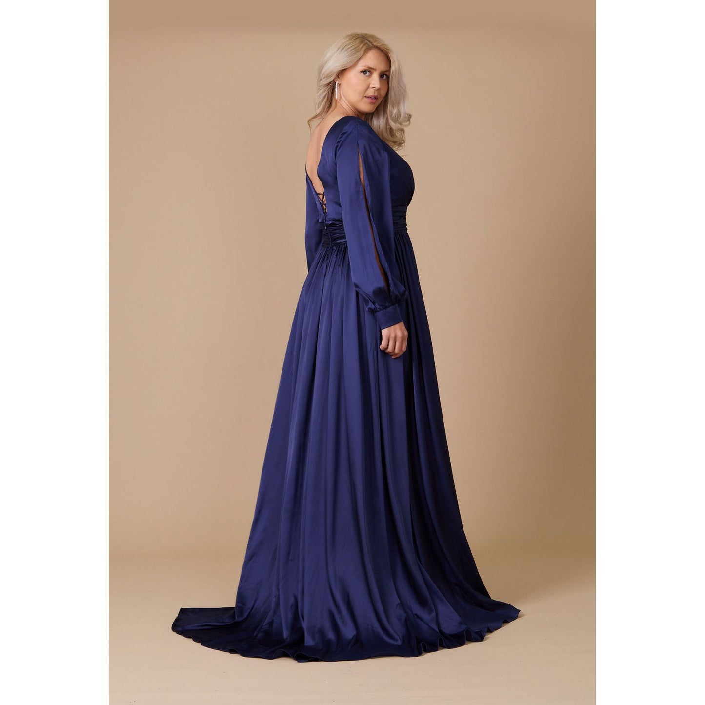 Elegant Long Open Sleeve Satin Formal Dress