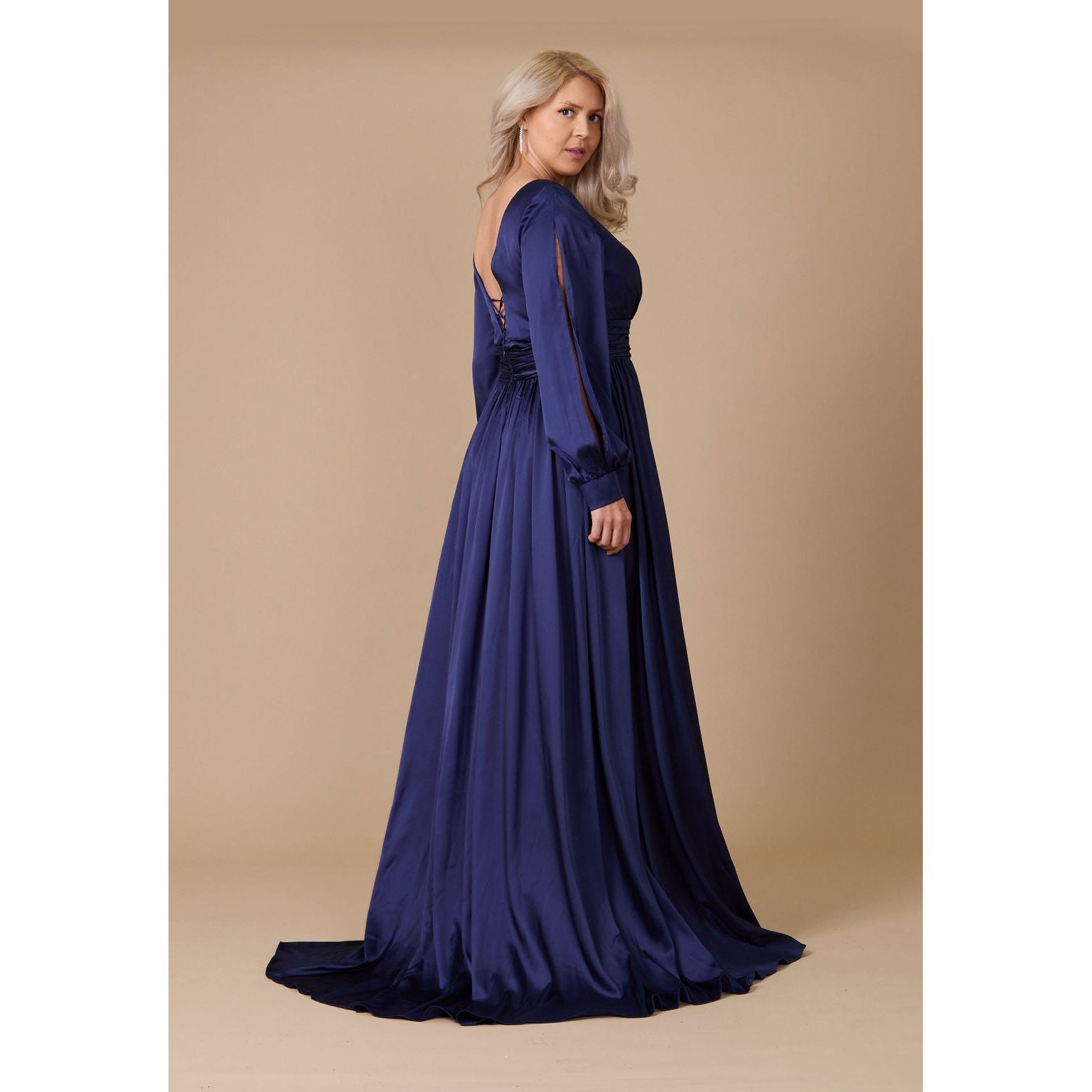 Elegant Long Open Sleeve Satin Formal Dress