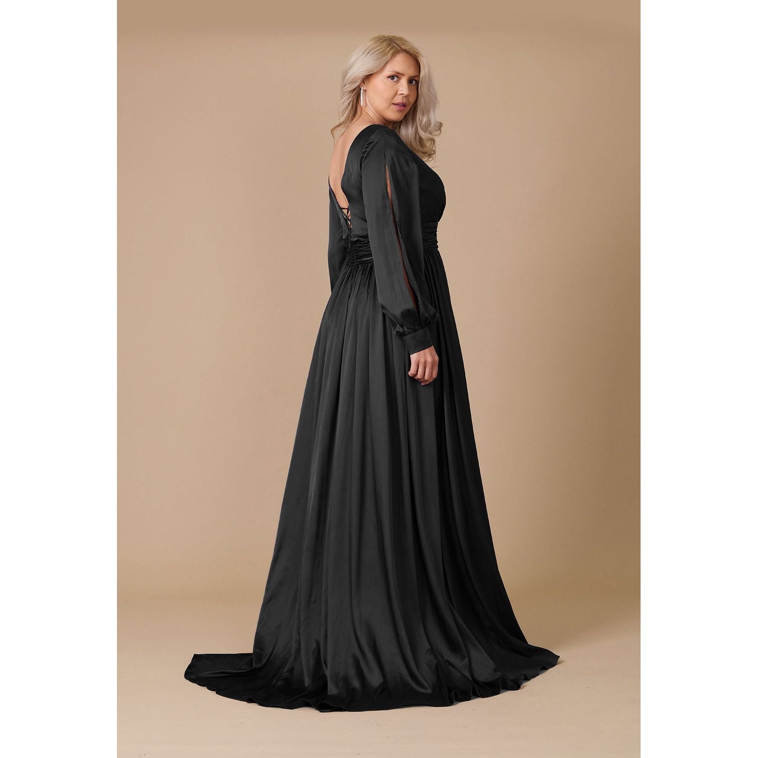 Elegant Long Open Sleeve Satin Formal Dress