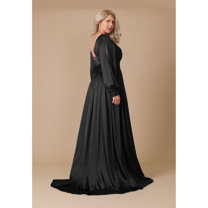 Elegant Long Open Sleeve Satin Formal Dress