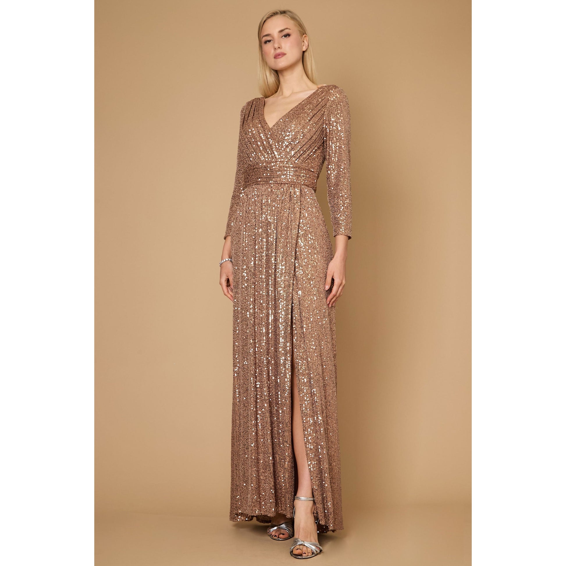 Sequin Formal Beaded Long Sleeve Dress
