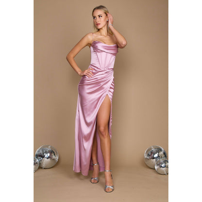 Draped Corset Cowl Long Prom Dress