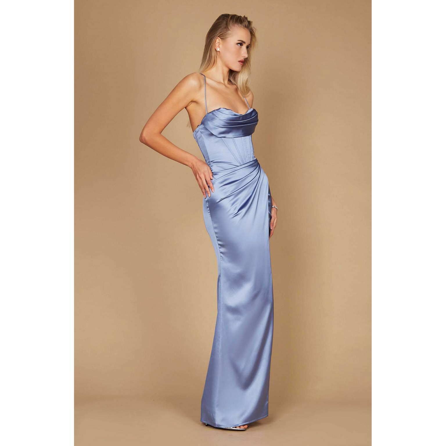 Draped Corset Cowl Long Prom Dress