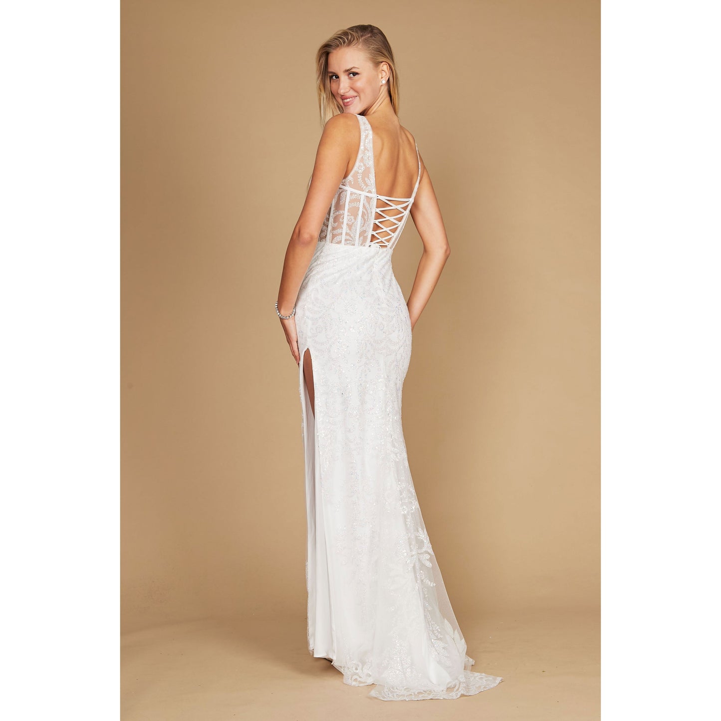Sequin V Neck Corset Prom Dress