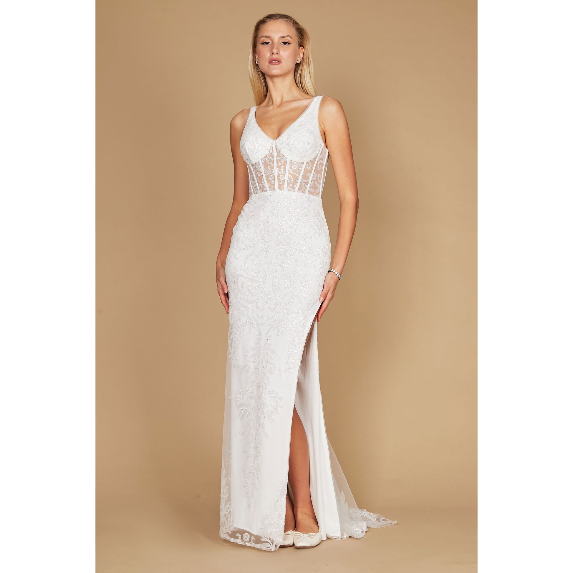 Sequin V Neck Corset Prom Dress