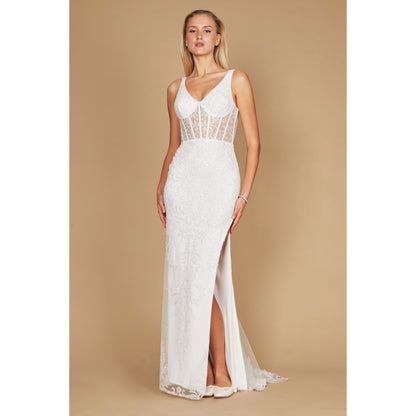 Sequin V Neck Corset Prom Dress