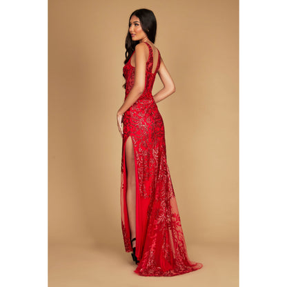 Sequin V Neck Corset Prom Dress