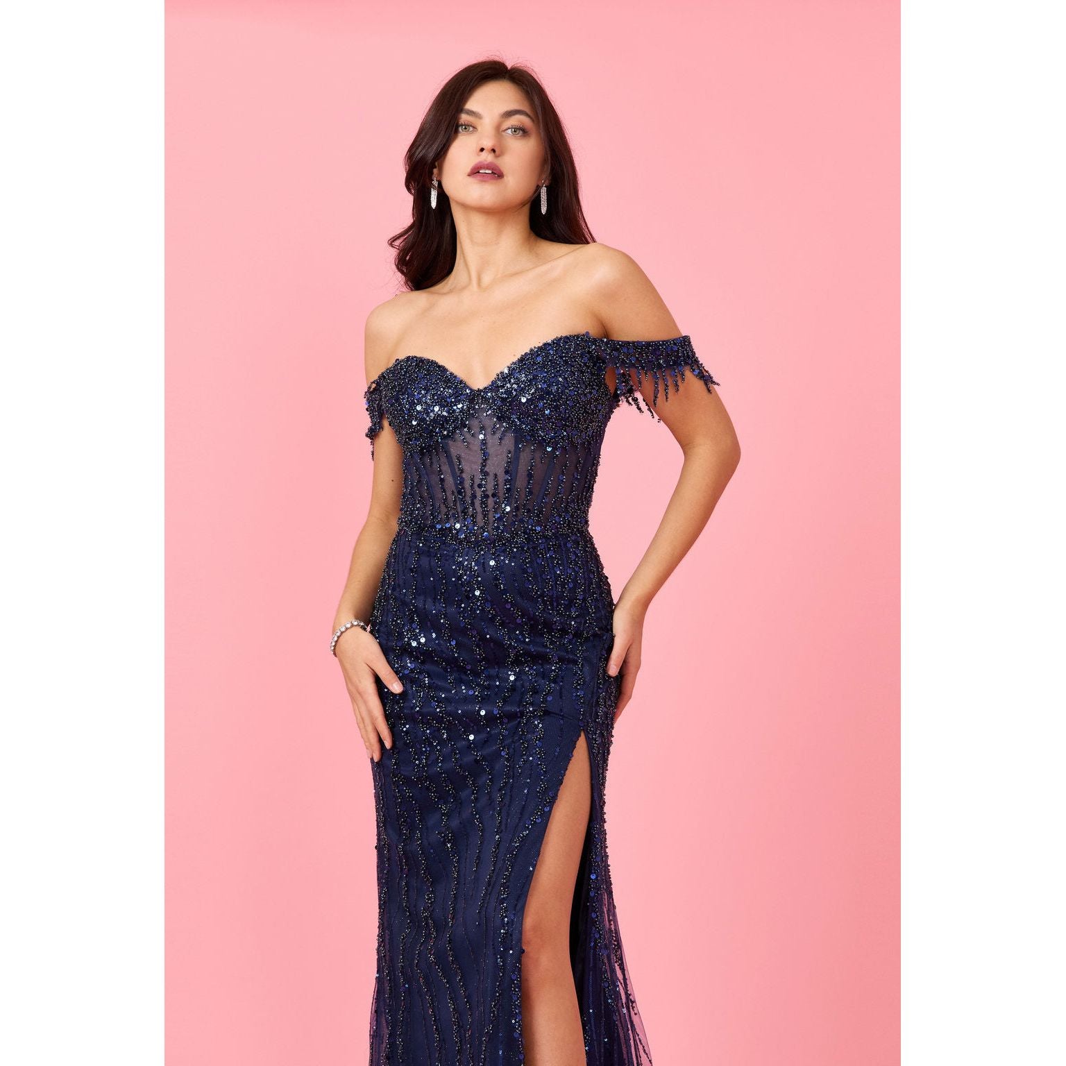 Fitted Off Shoulder Sequin Prom Dress for Elegant Evenings