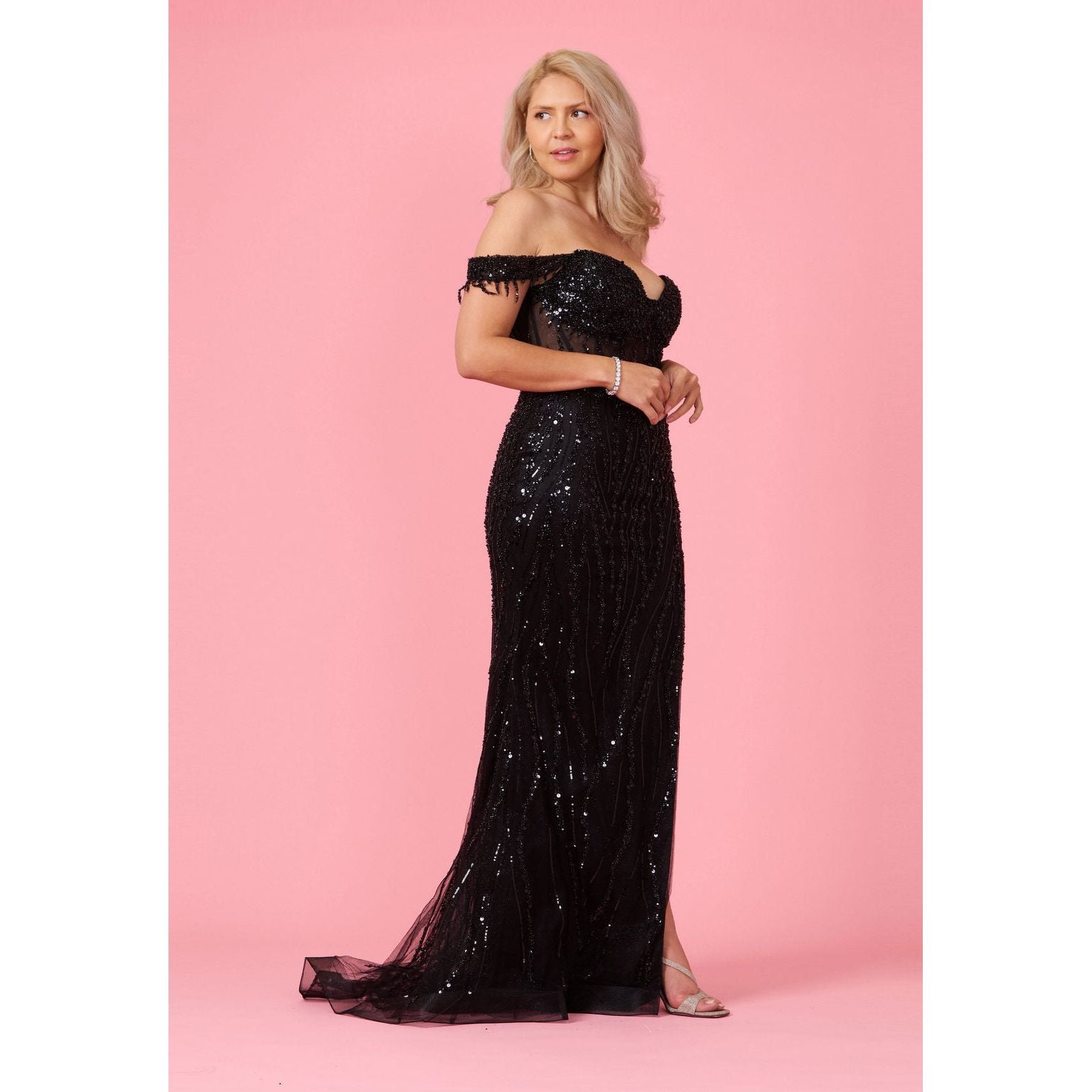 Fitted Off Shoulder Sequin Prom Dress for Elegant Evenings