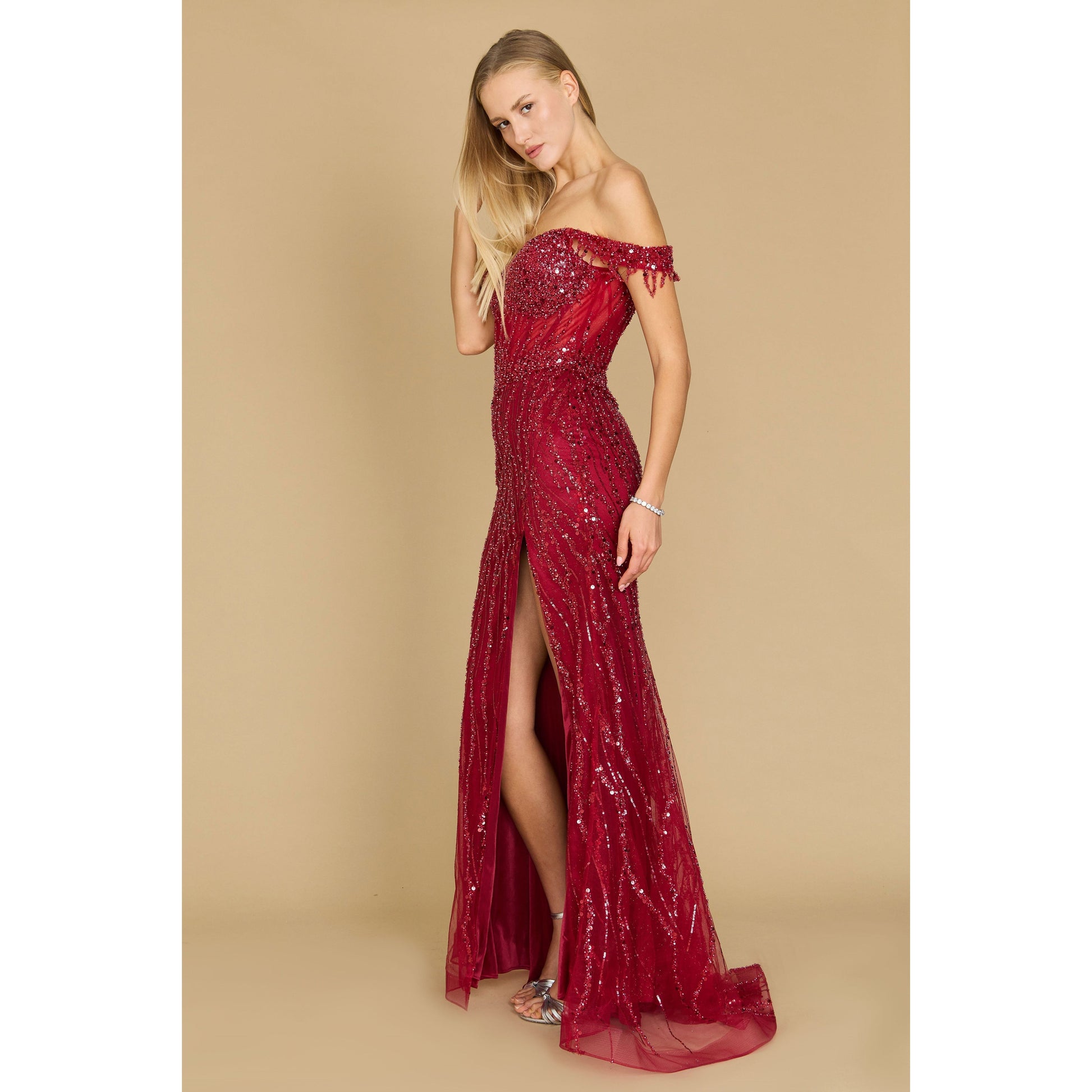 Fitted Off Shoulder Sequin Prom Dress for Elegant Evenings