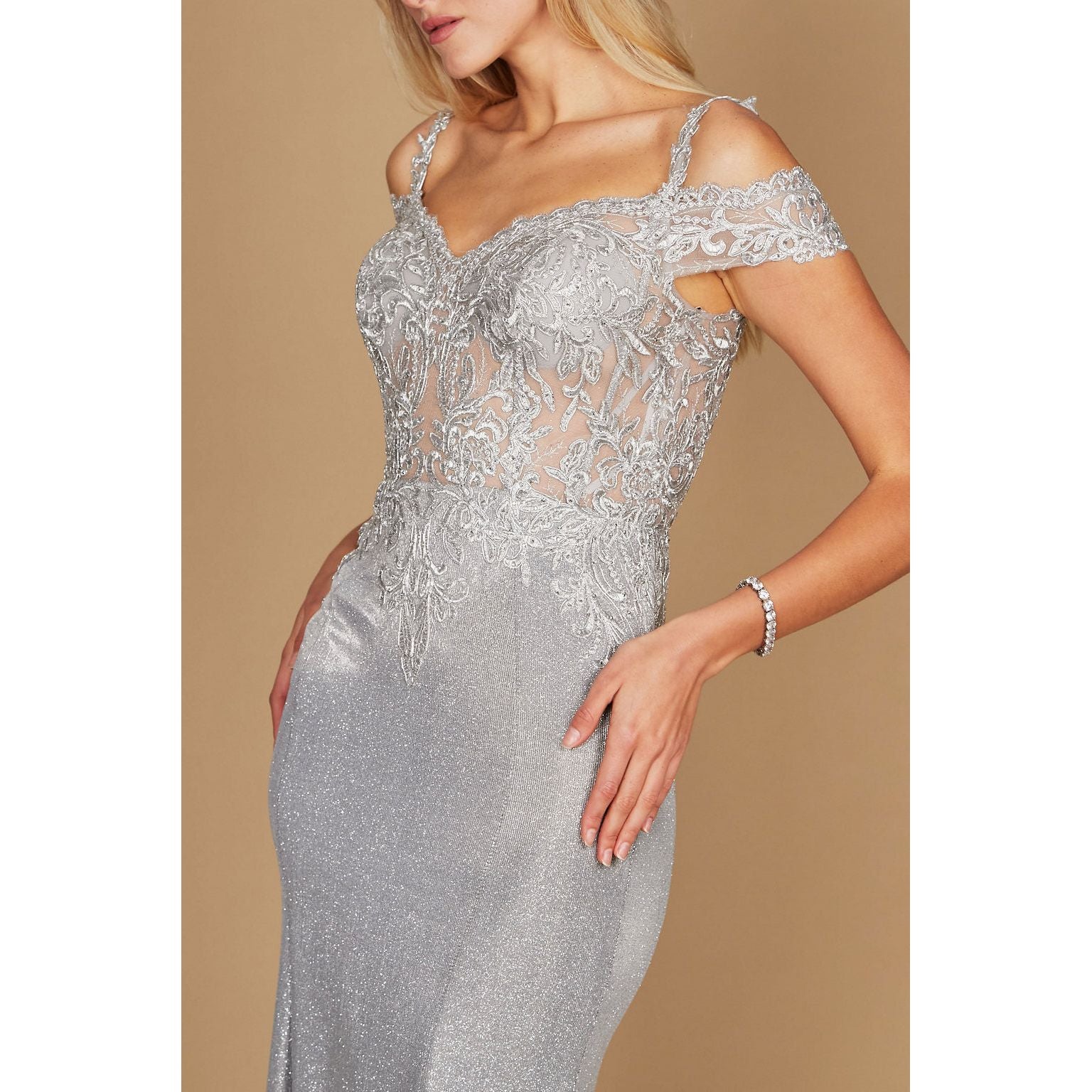 Long Off Shoulder Lace Formal Evening Gown