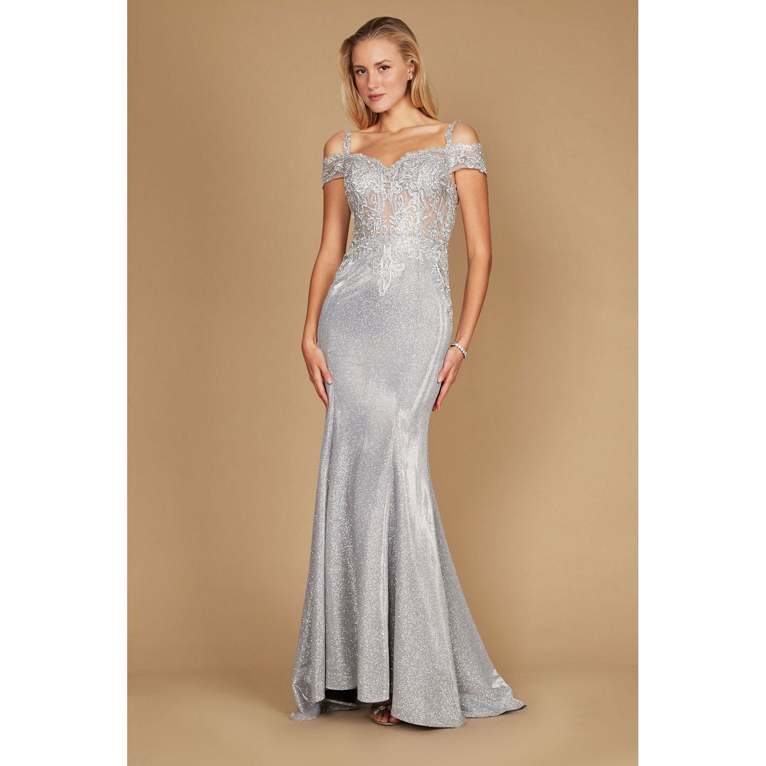 Long Off Shoulder Lace Formal Evening Gown