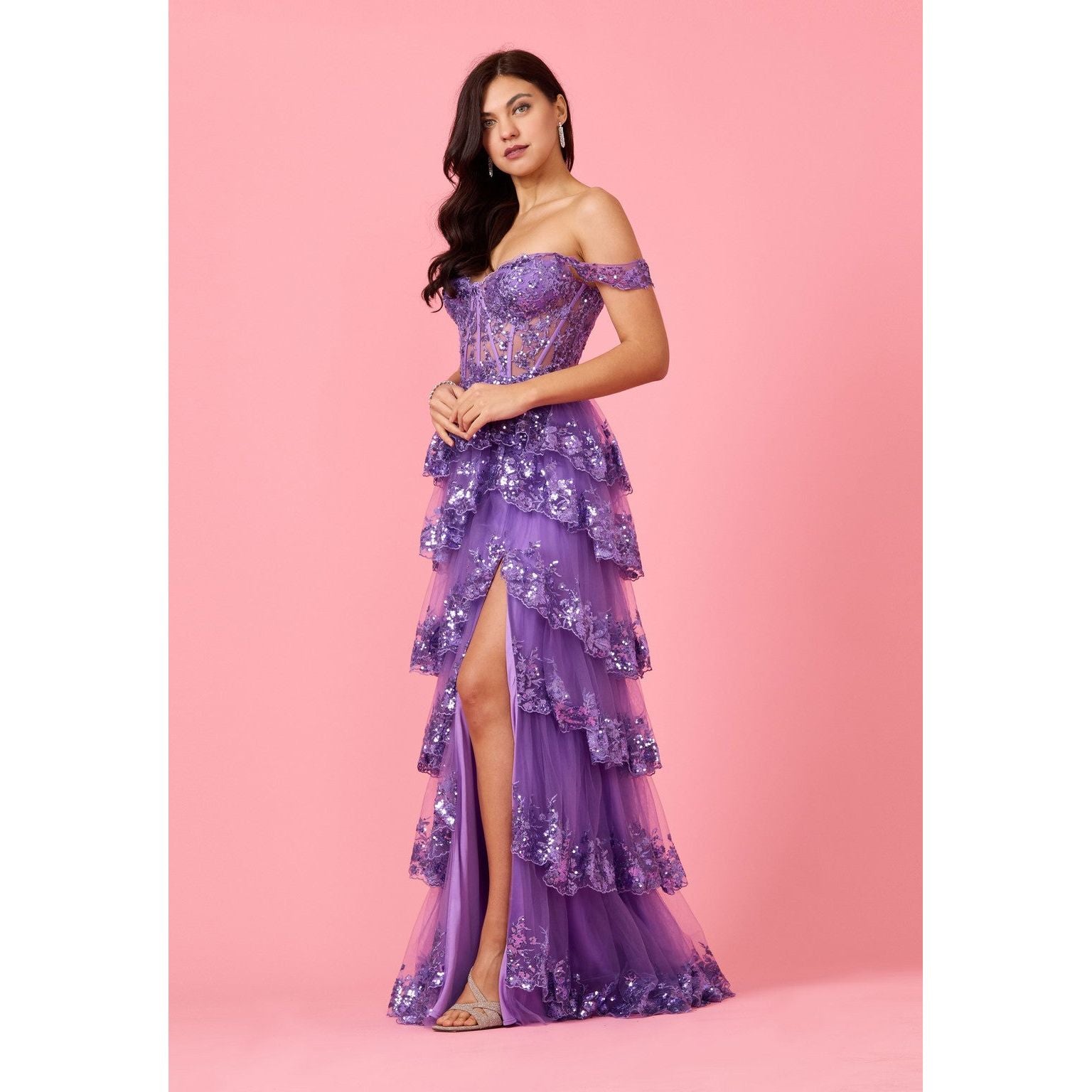 Long Sequin Corset Prom Dress