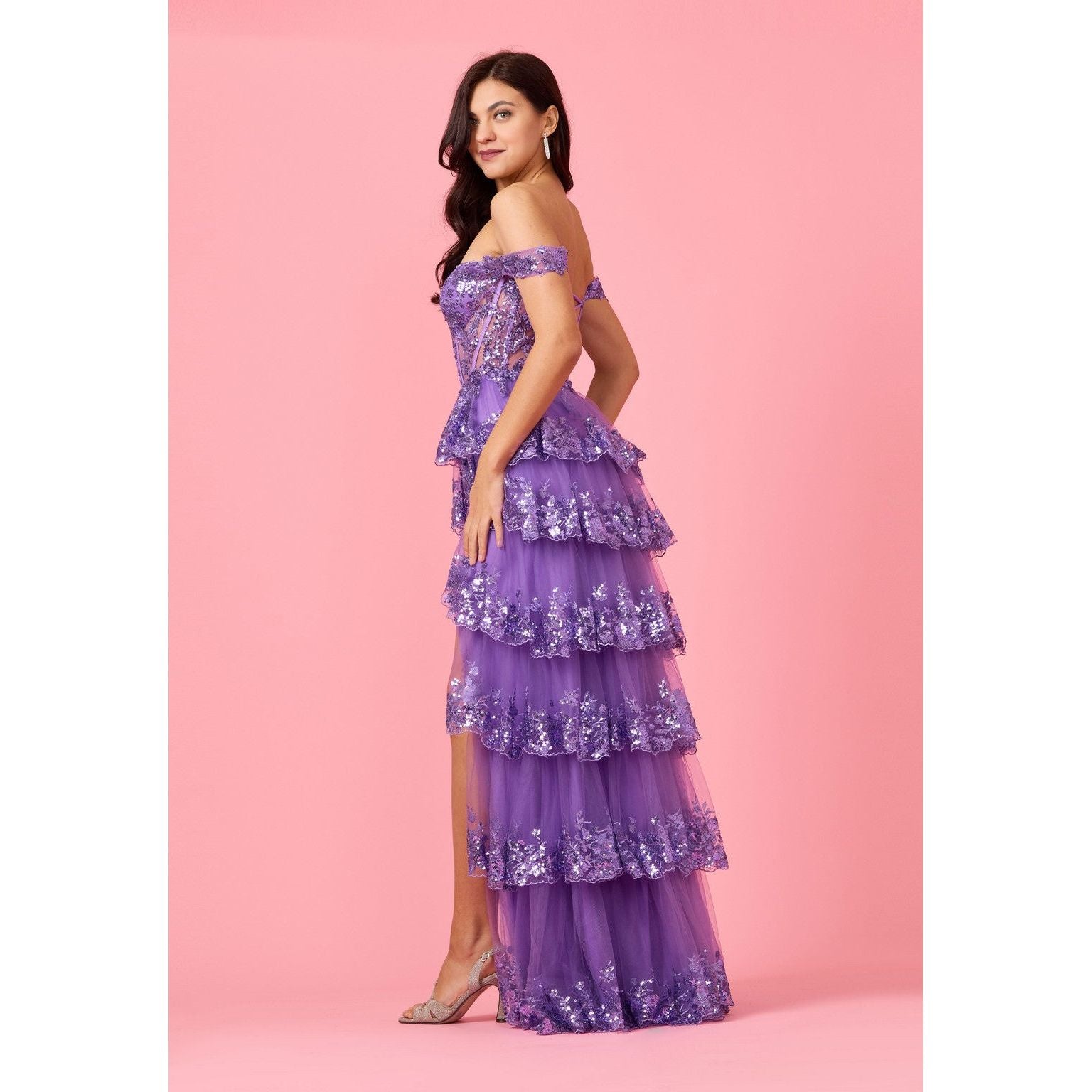 Long Sequin Corset Prom Dress
