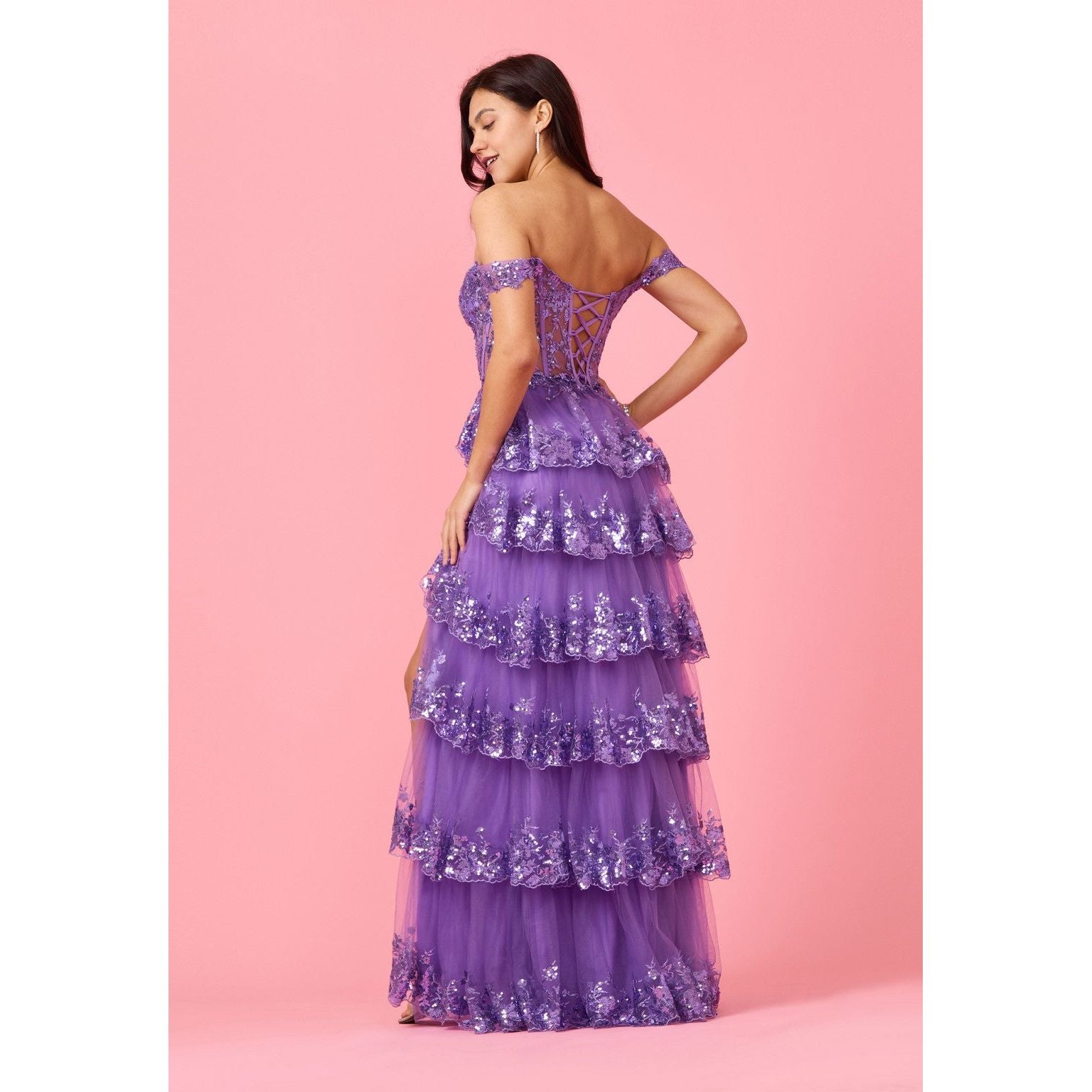 Long Sequin Corset Prom Dress