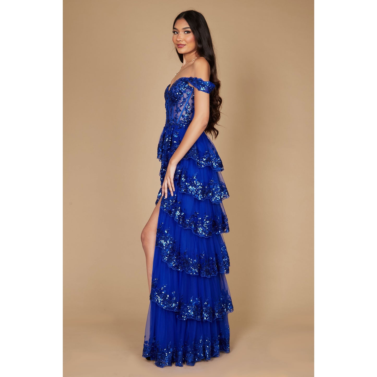 Long Sequin Corset Prom Dress