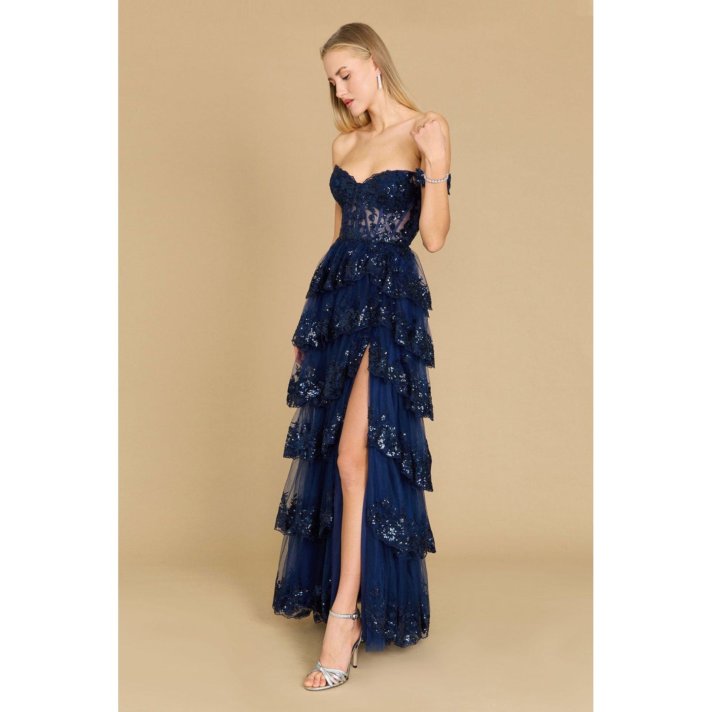 Long Sequin Corset Prom Dress