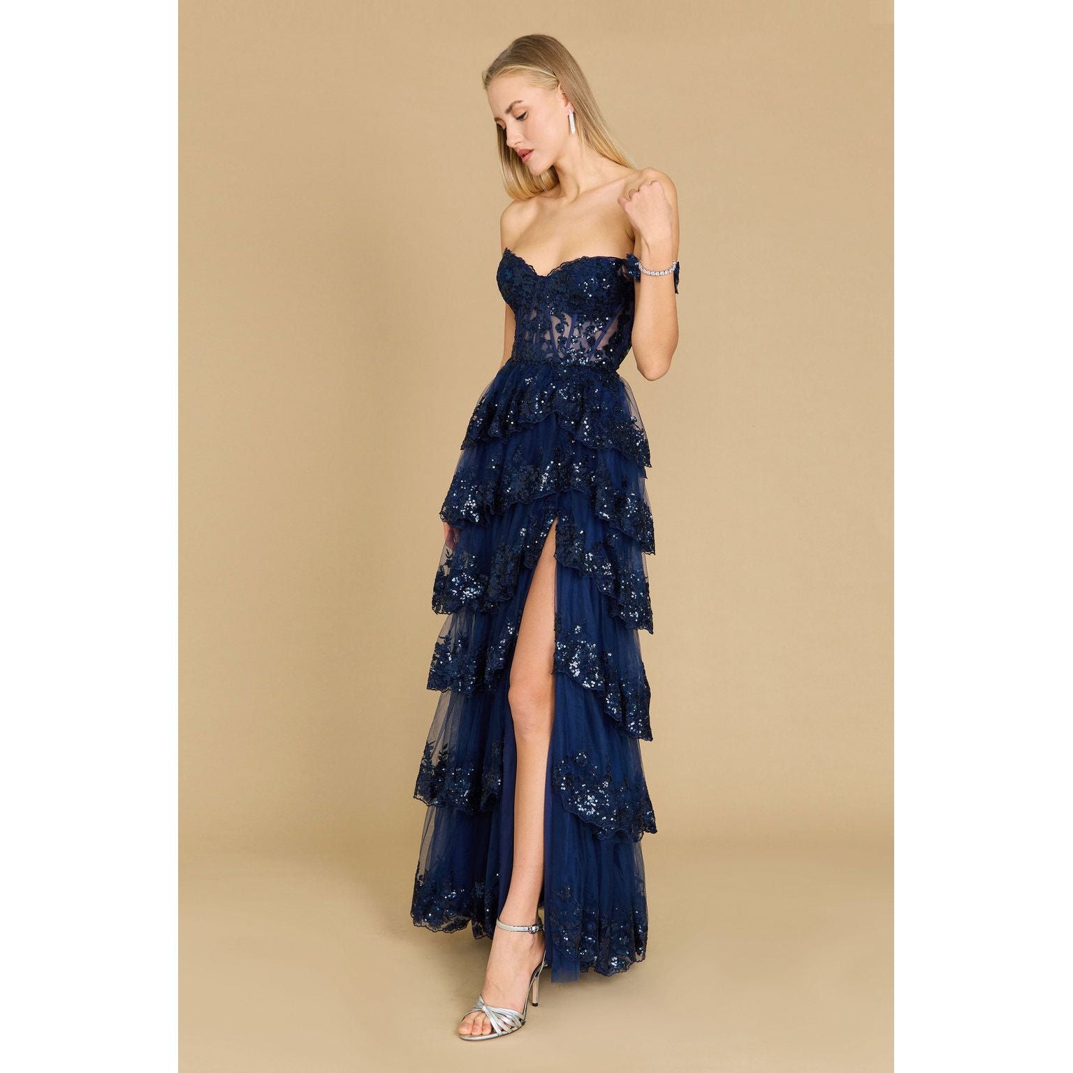Long Sequin Corset Prom Dress
