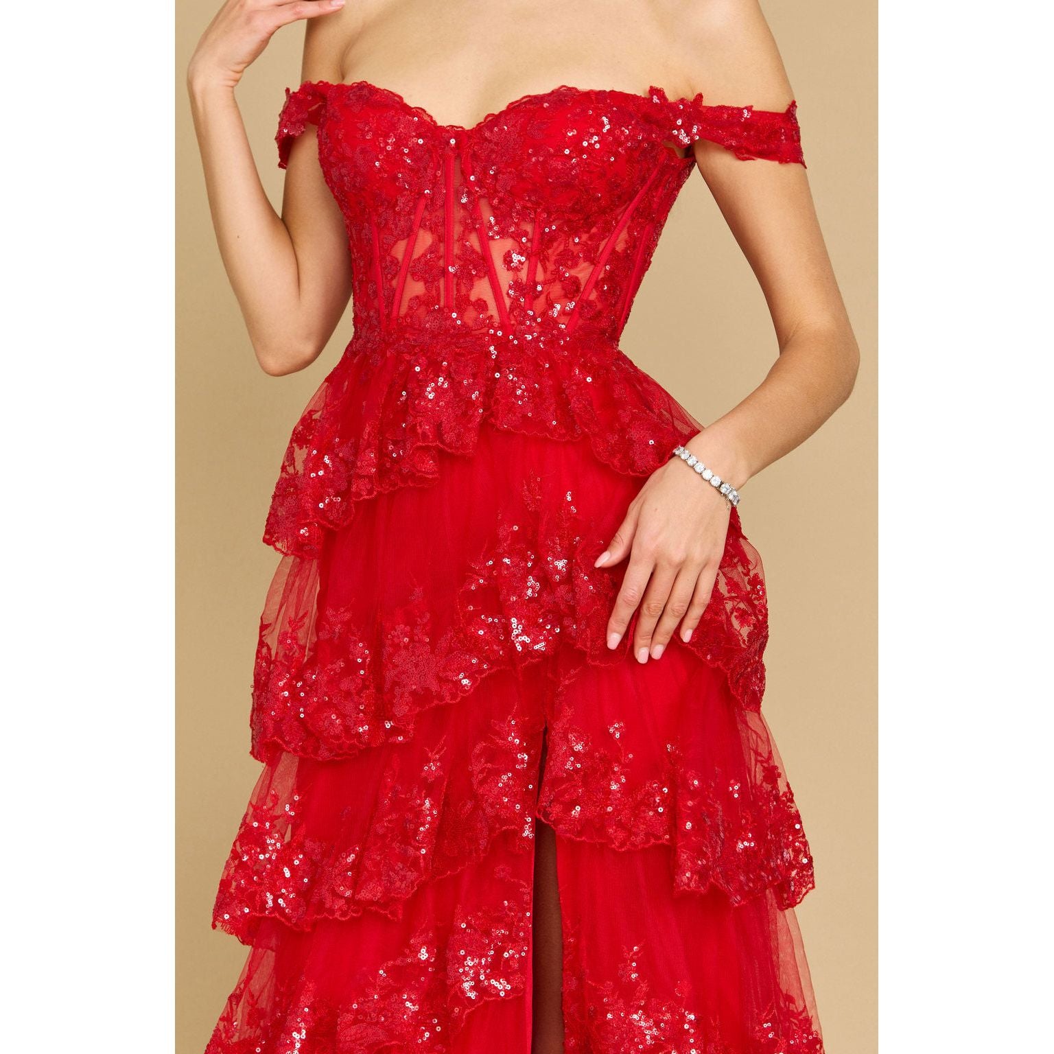 Long Sequin Corset Prom Dress