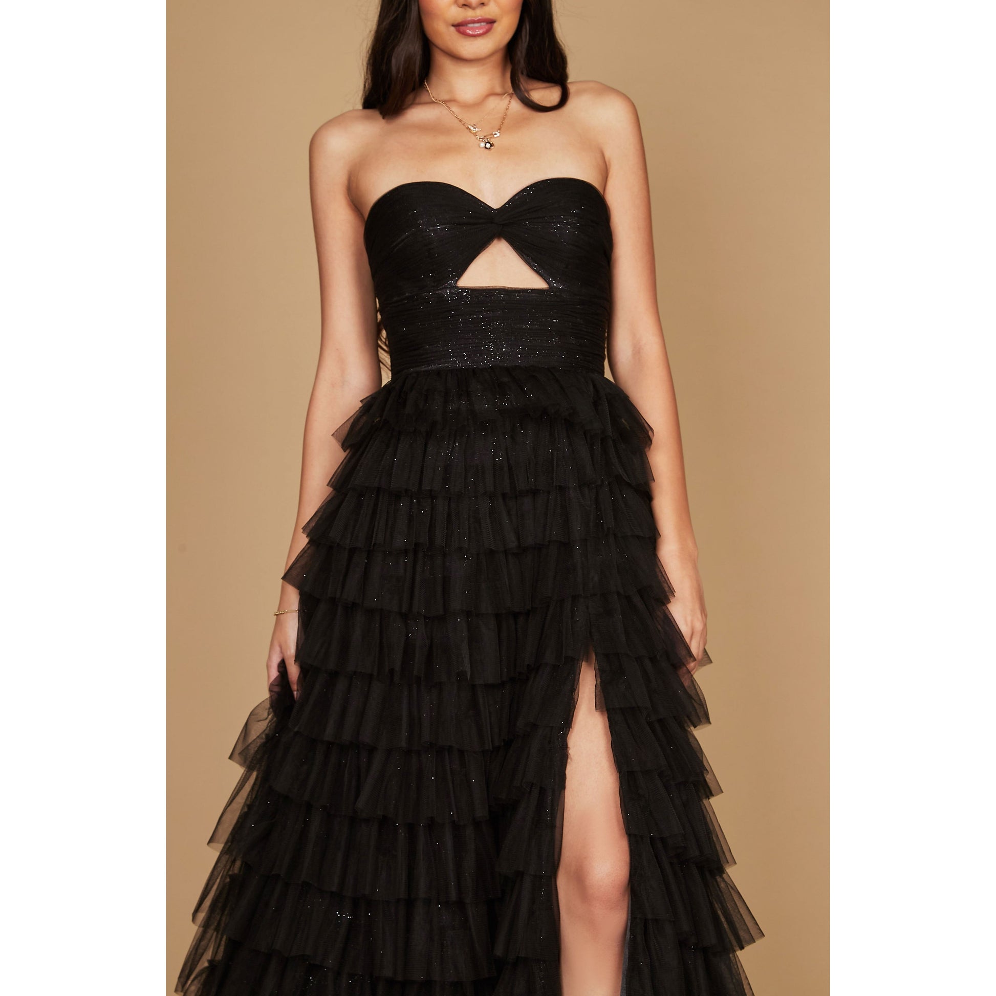 Strapless Ruffle Evening Dress