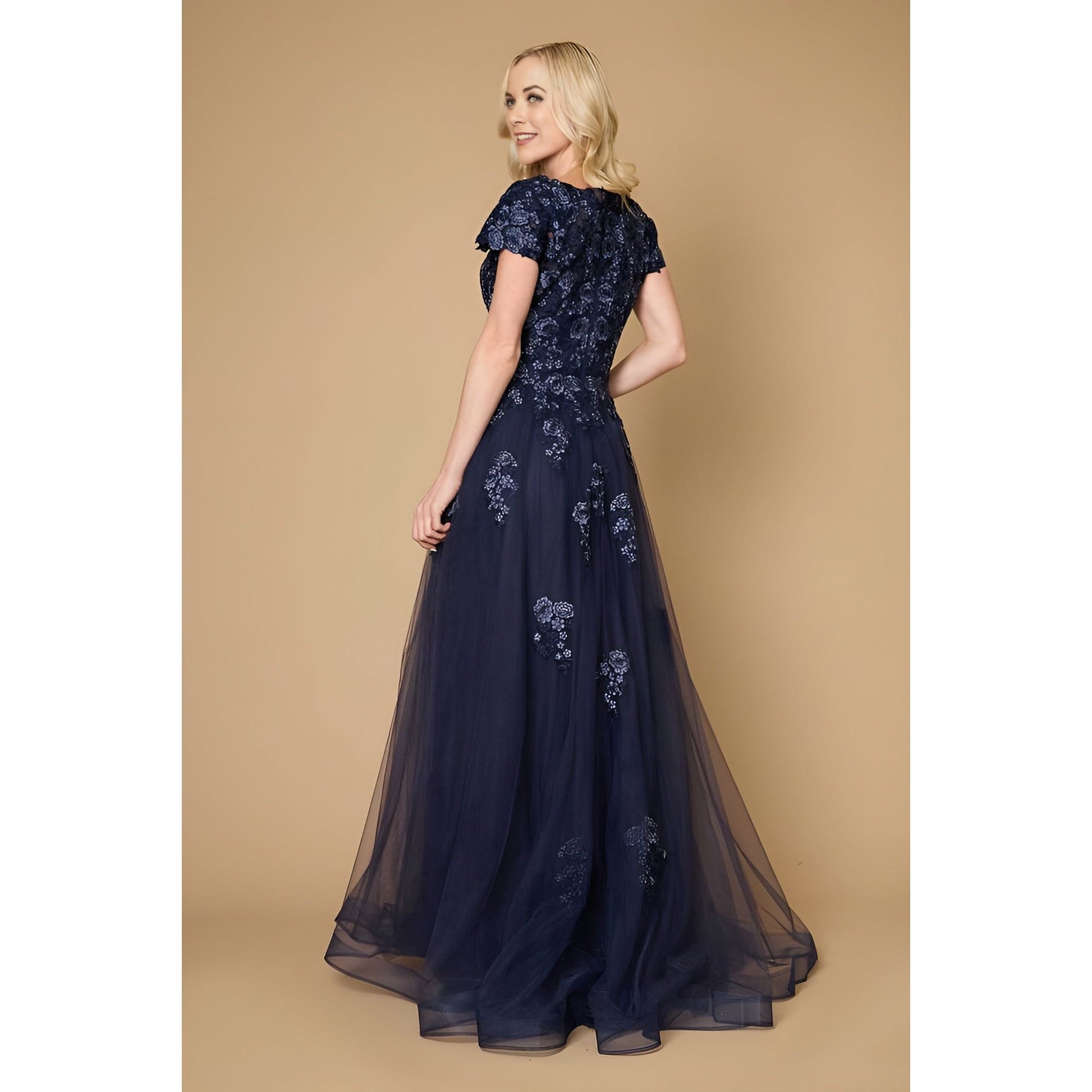 Navy Long Lace Mother Bride Dress