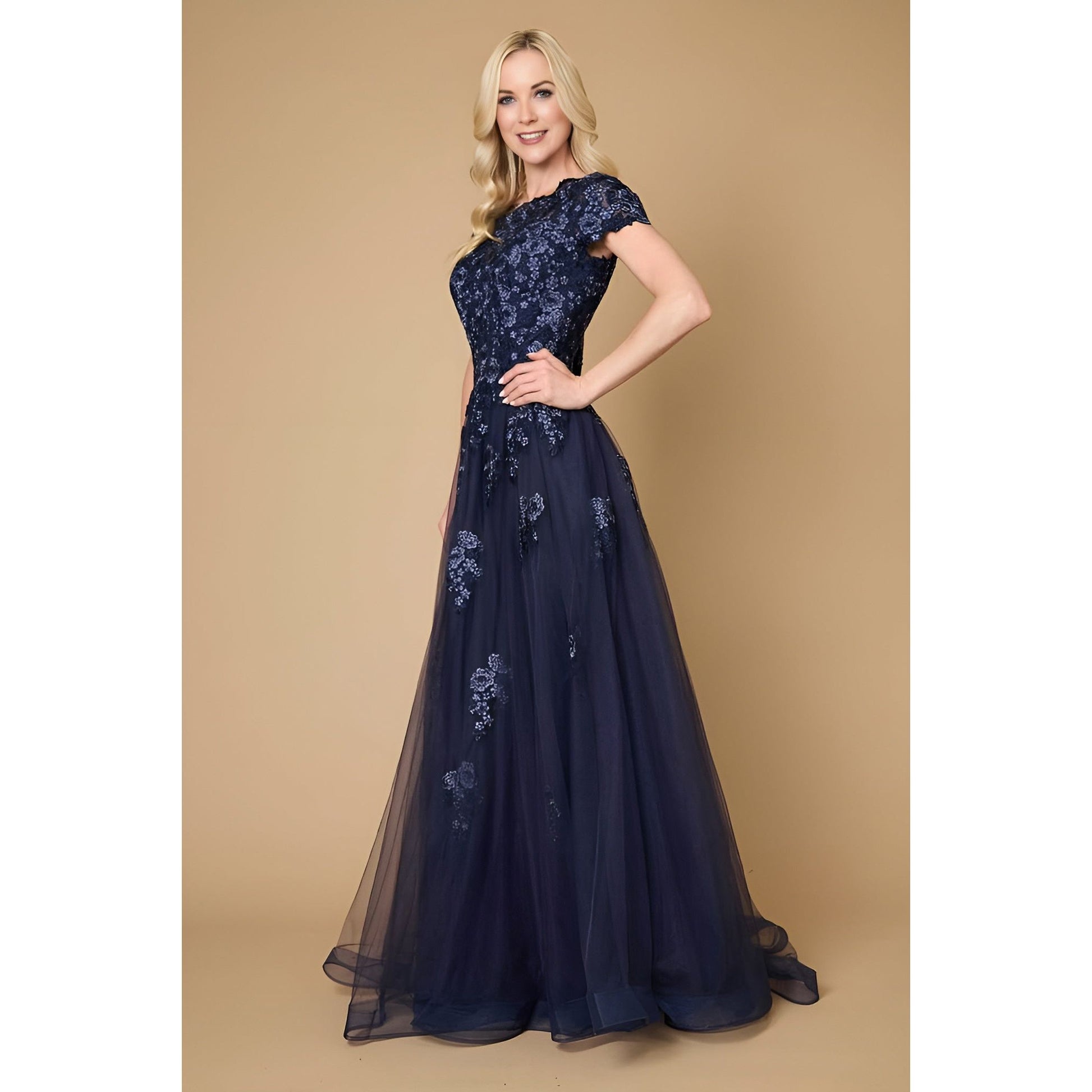 Navy Long Lace Mother Bride Dress