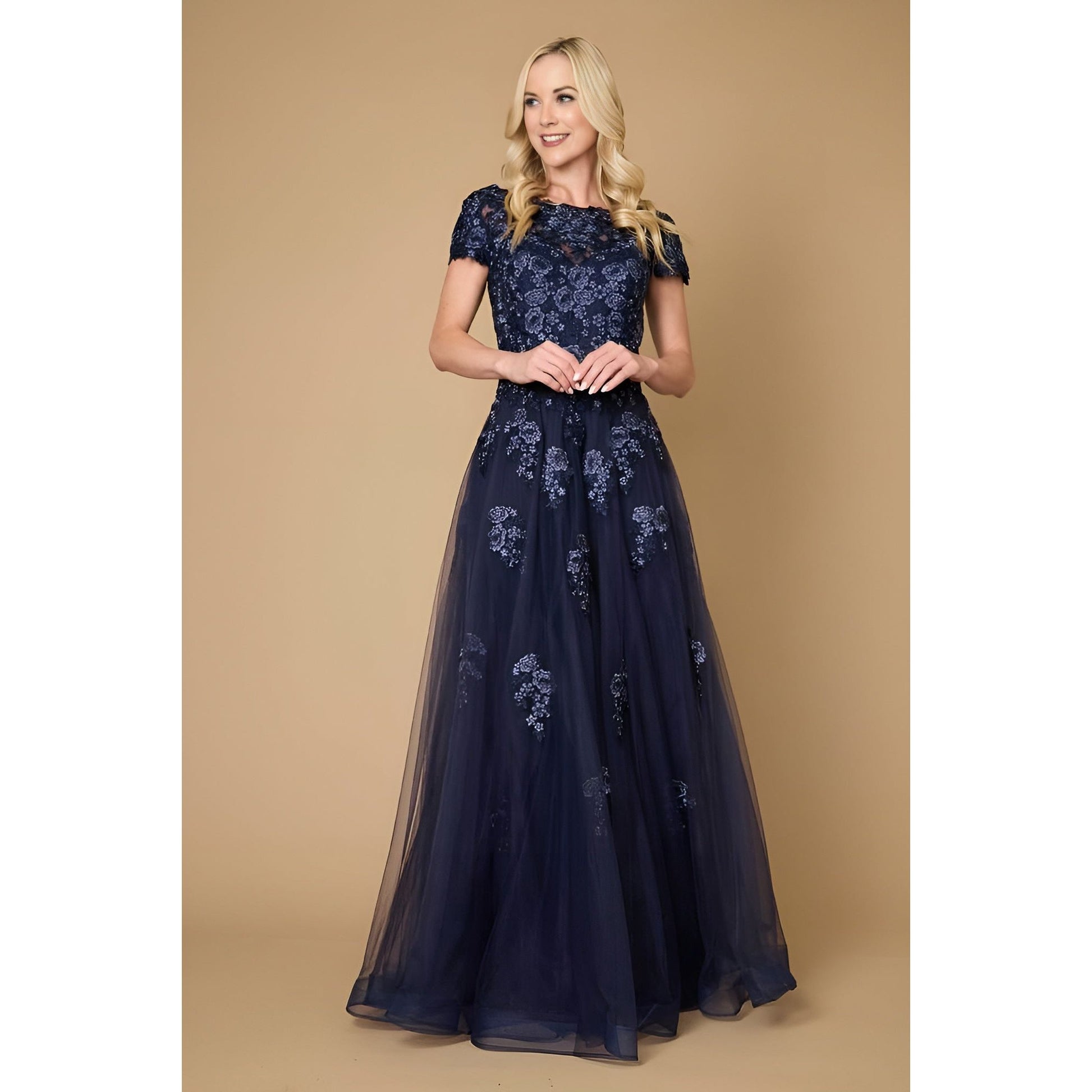 Navy Long Lace Mother Bride Dress