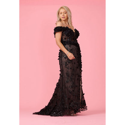 Long Formal 3D Floral Off Shoulder Corset Dress