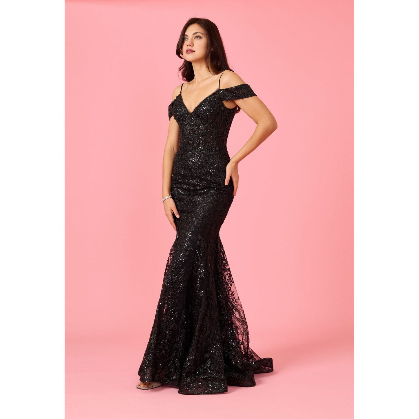 Elegant Off Shoulder Sequin Corset Formal Dress for Special Occasions