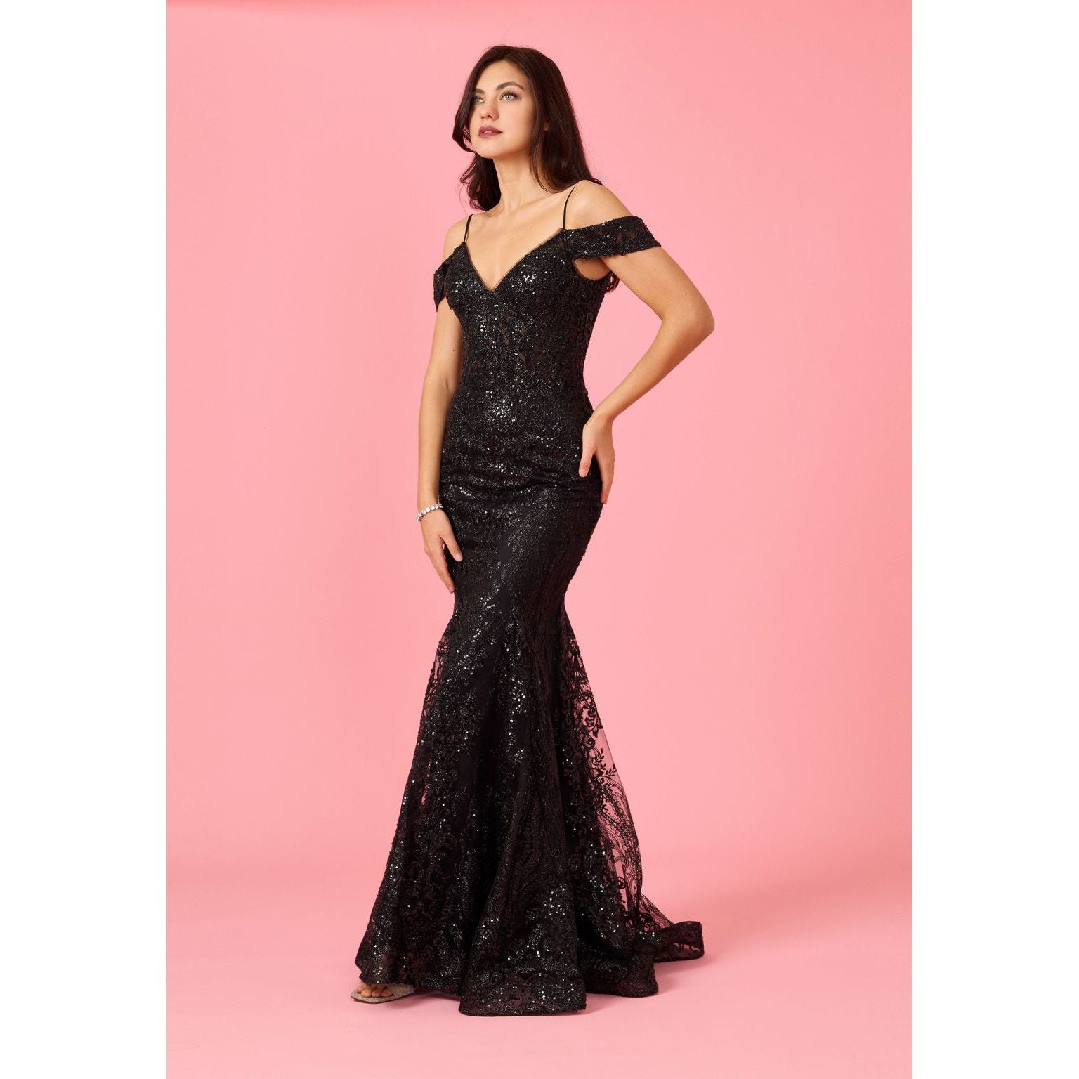 Elegant Off Shoulder Sequin Corset Formal Dress for Special Occasions