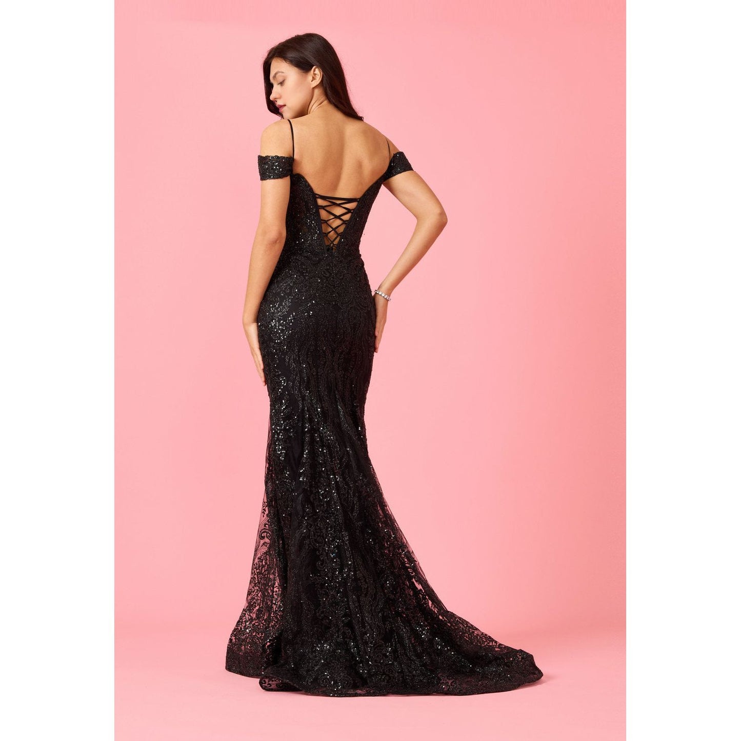 Elegant Off Shoulder Sequin Corset Formal Dress for Special Occasions