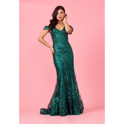 Elegant Off Shoulder Sequin Corset Formal Dress for Special Occasions